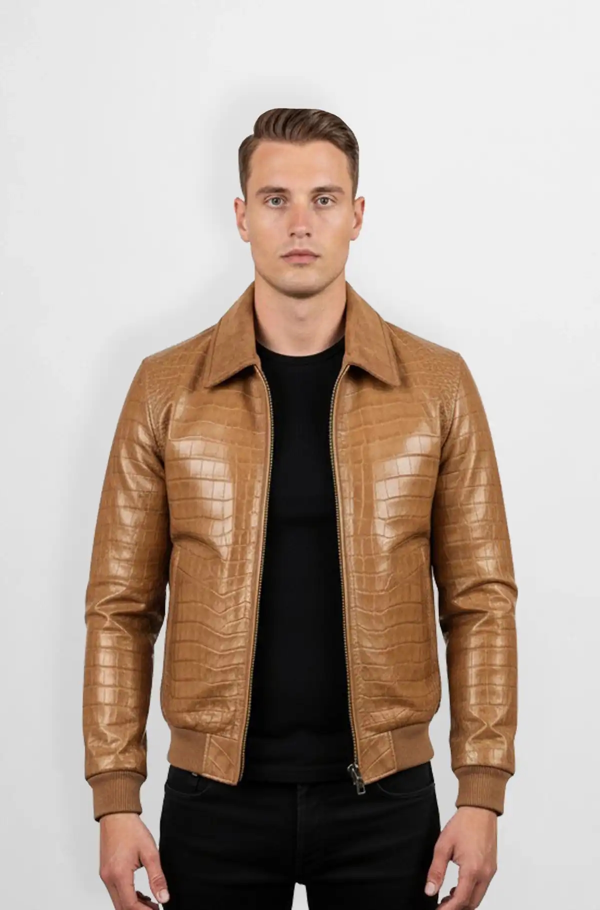 Tan Crocodile Suede Jacket