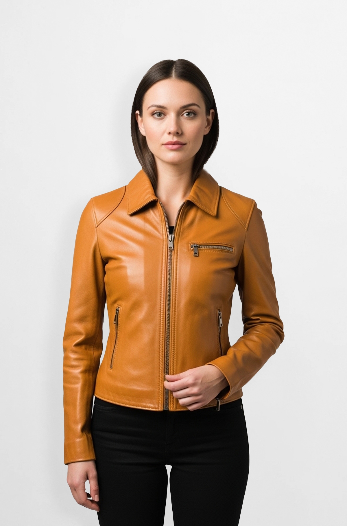 Tan Biker Leather Jacket for Women
