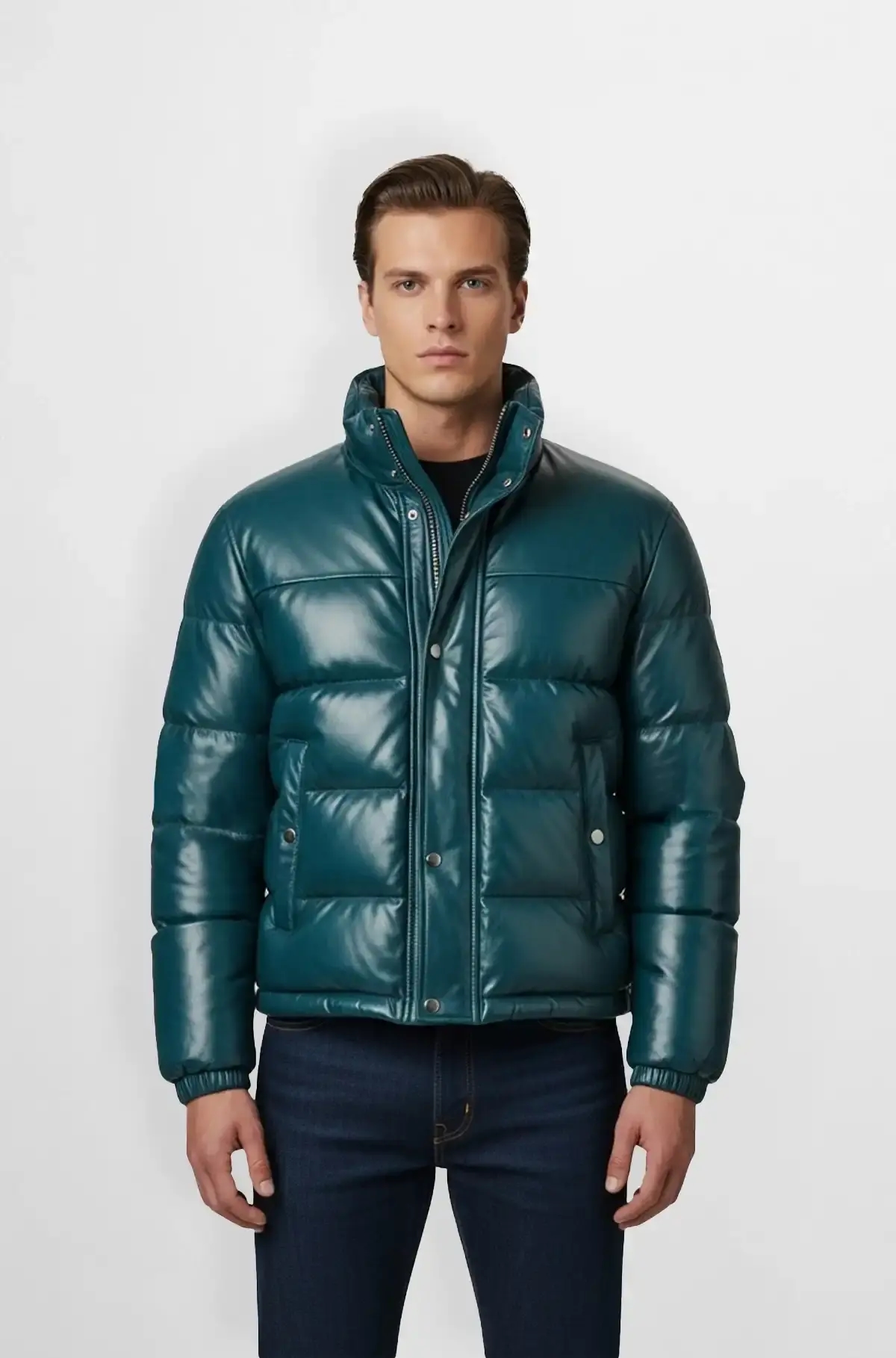 Teal Puffer Jacket For Men