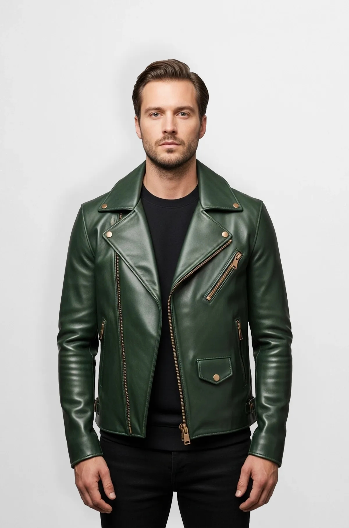 The Verdant Green Leather Biker Jacket