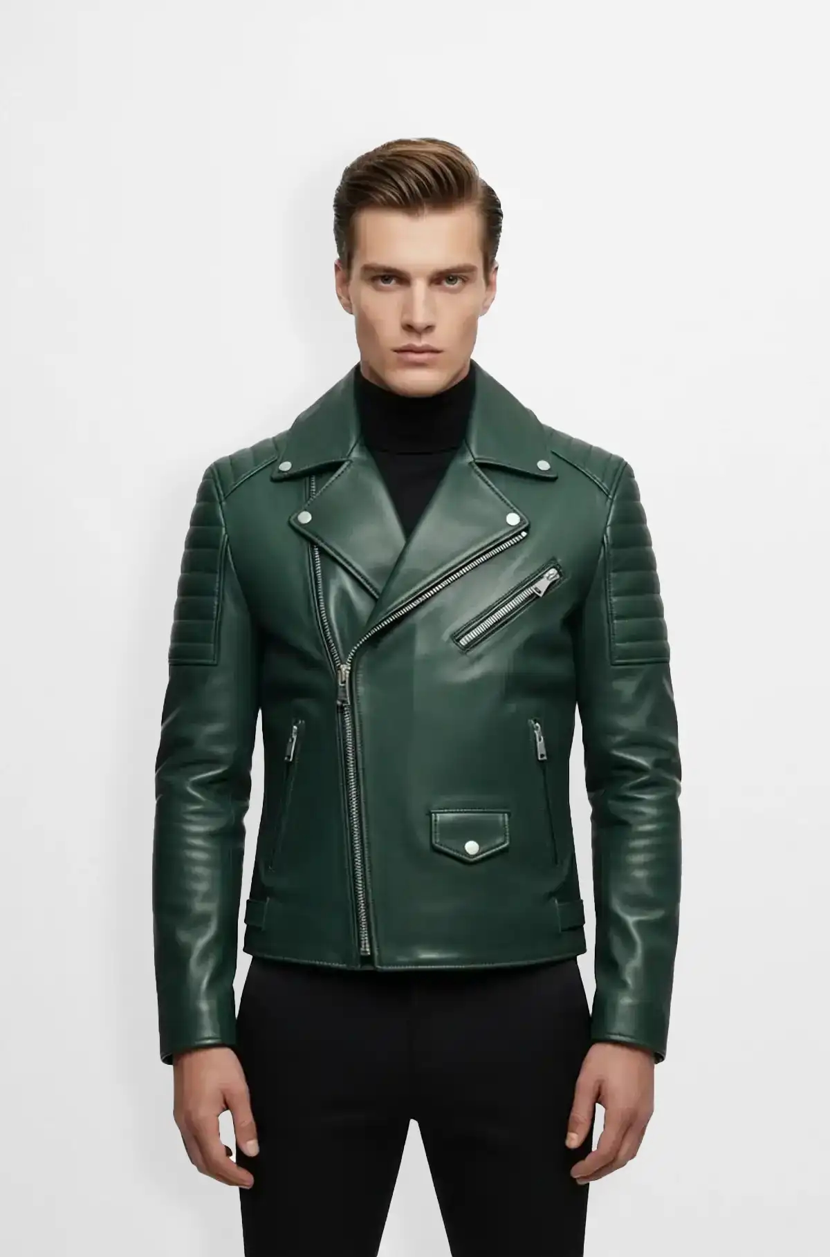 Forest Green Biker Leather Jacket