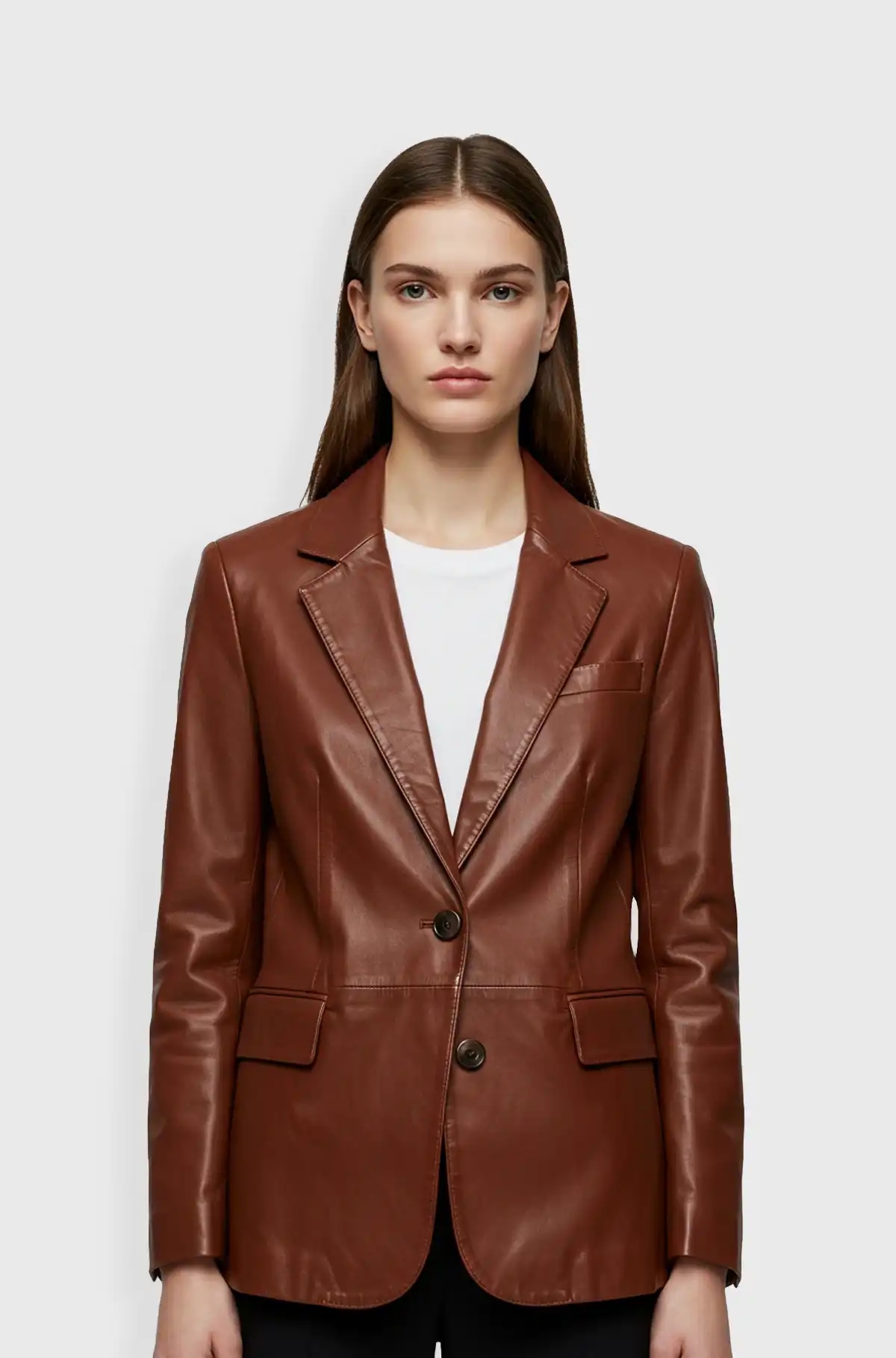 Walnut Brown Leather Blazer