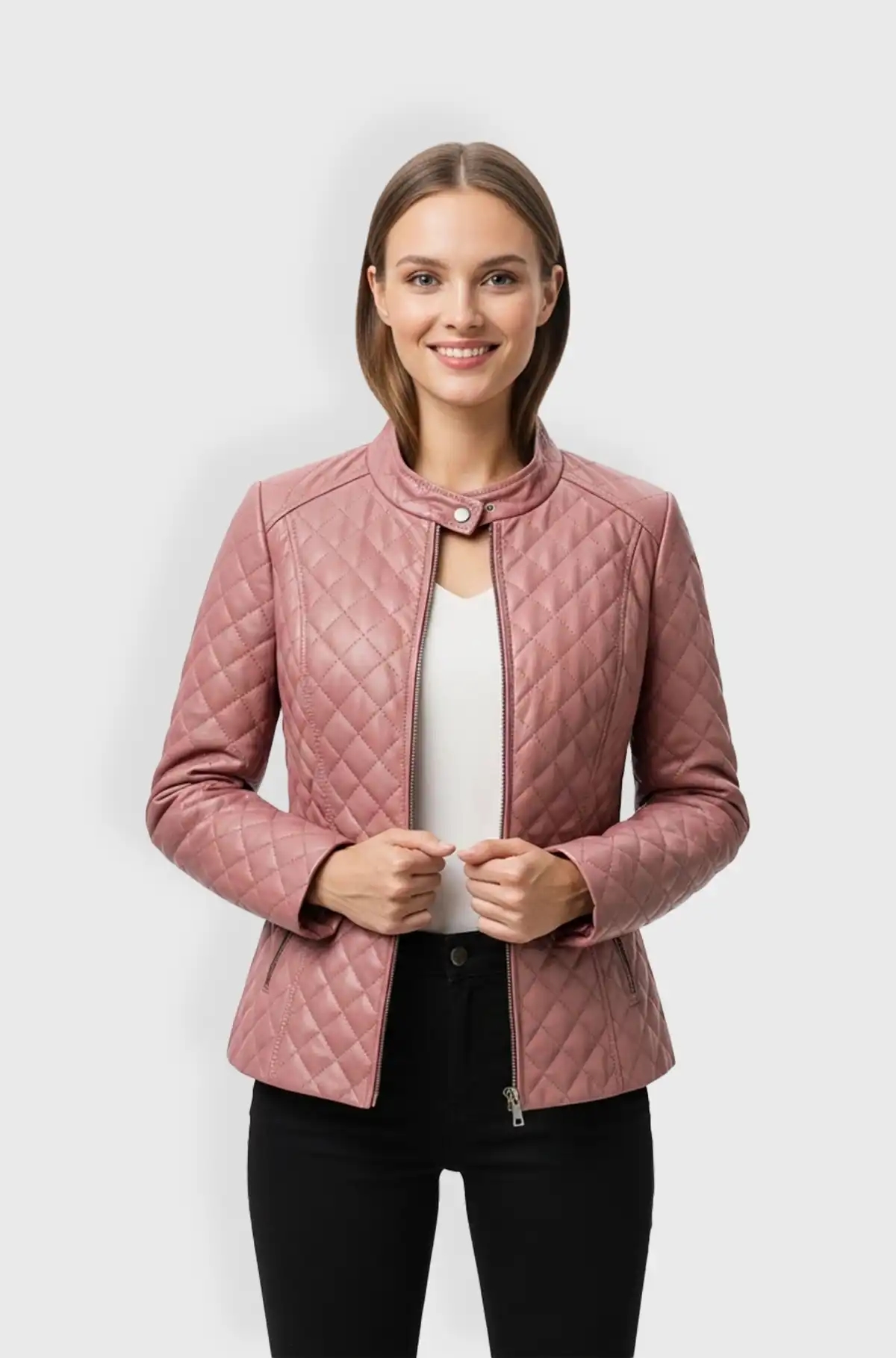 Womens Pink Quilted Leather Jacket