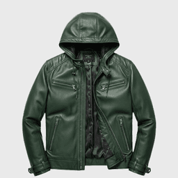 Mens Green Leather Hooded Jackets - Shop Jackets | Fineyst