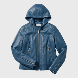 Womens Blue Hooded Leather Jackets - Shop Jackets | Fineyst