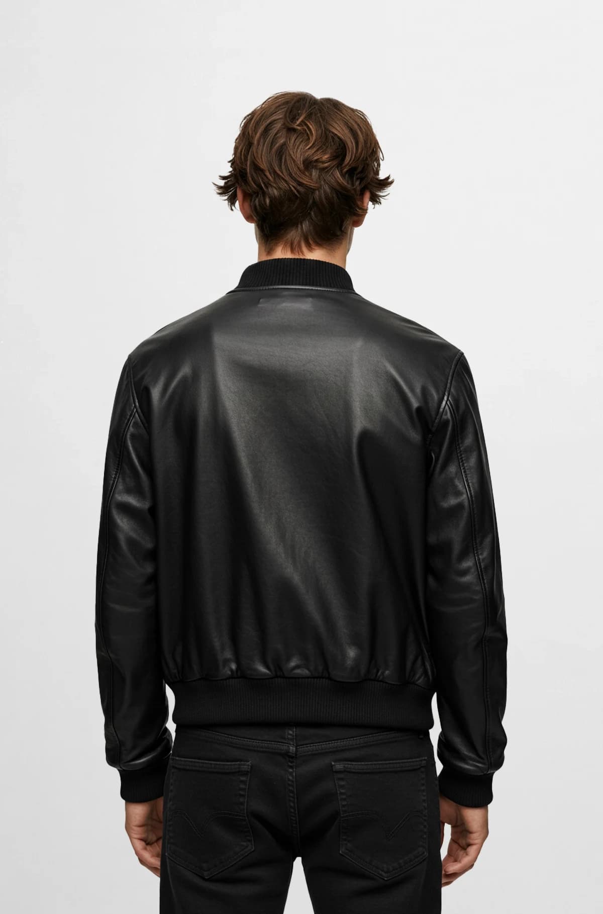 Plain black leather jacket for mens
