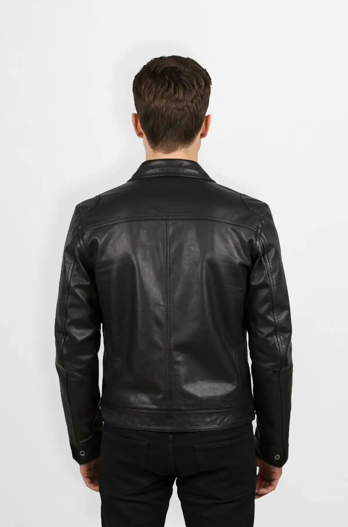 Black Leather Trucker Bomber Jacket