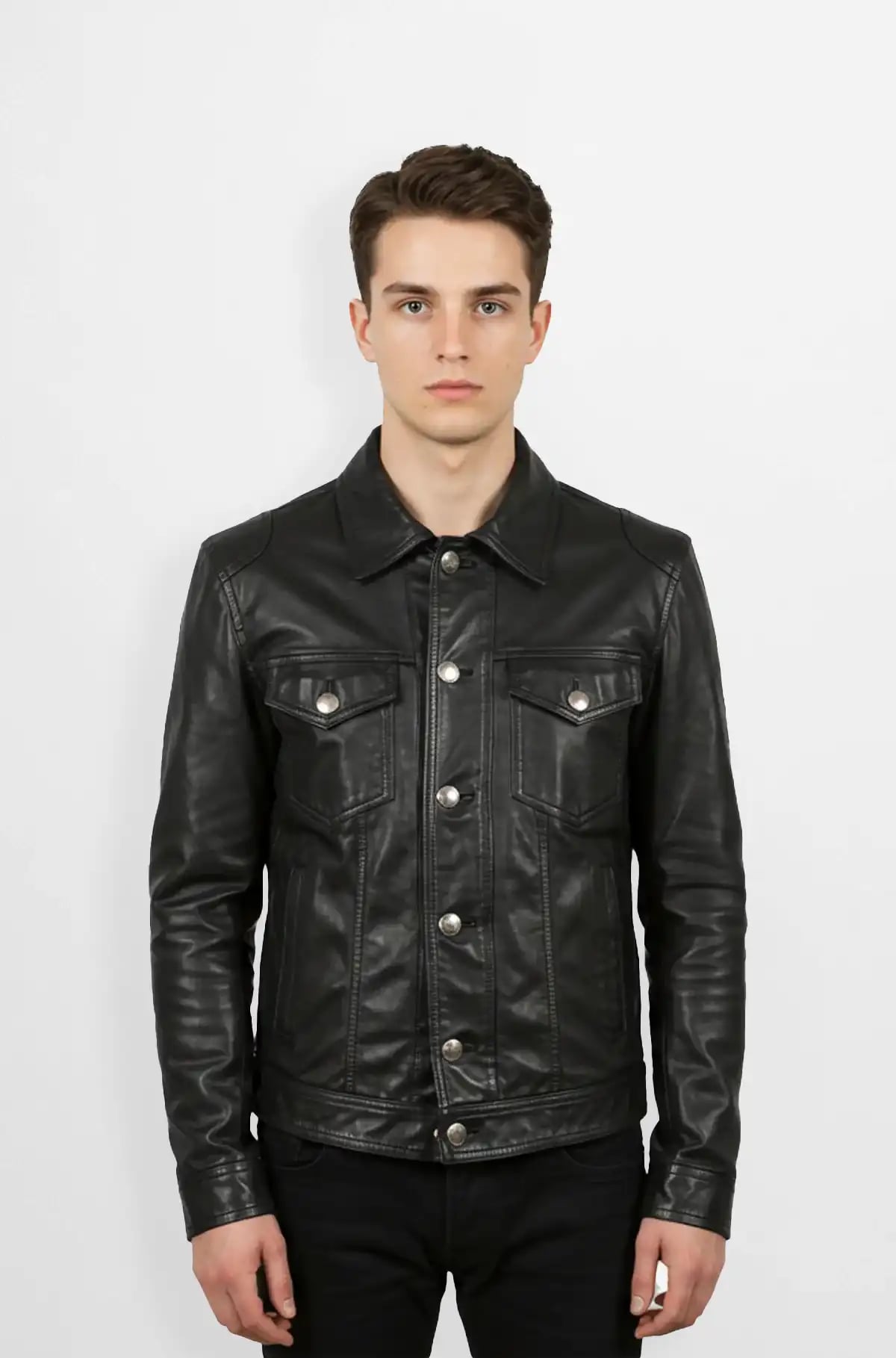 Black Leather Trucker Bomber Jacket
