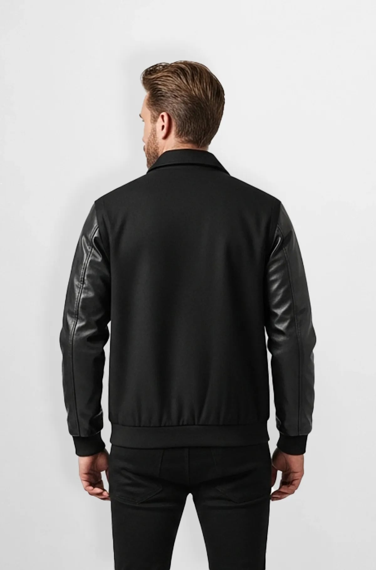Black Wool Leather Varsity Jacket