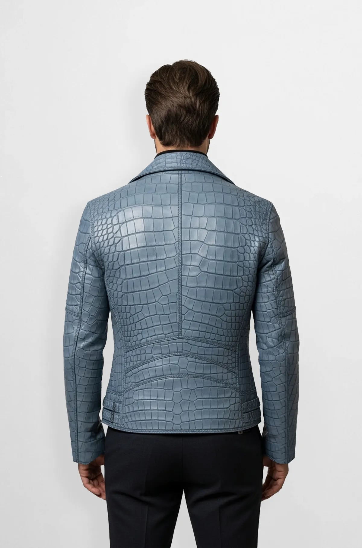 Blue CrocoRider Luxe Biker Jacket