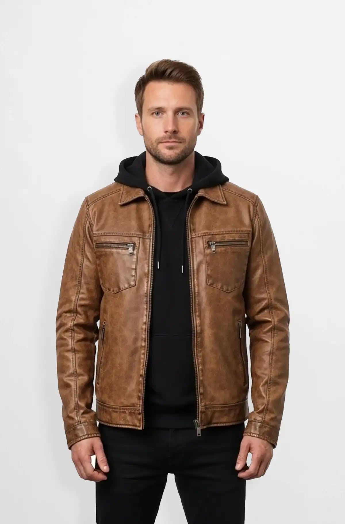 Brown Leather Zip Jacket