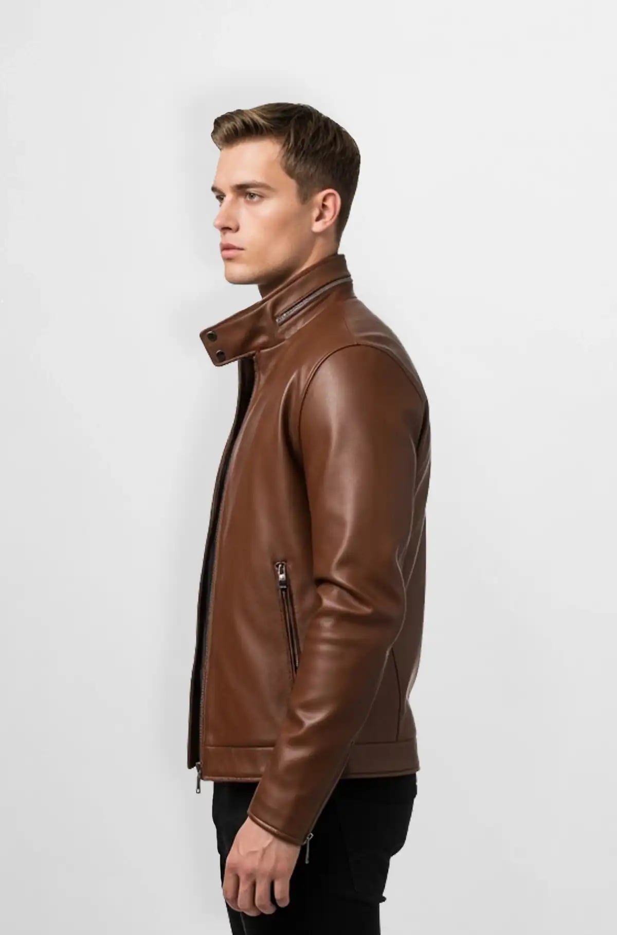 Brown Leather Zip Up Jacket