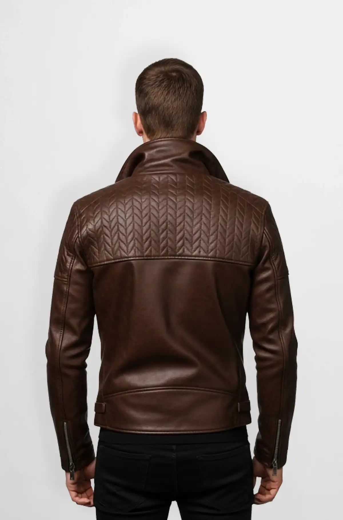 Brown Quilted Leather Biker Jacket