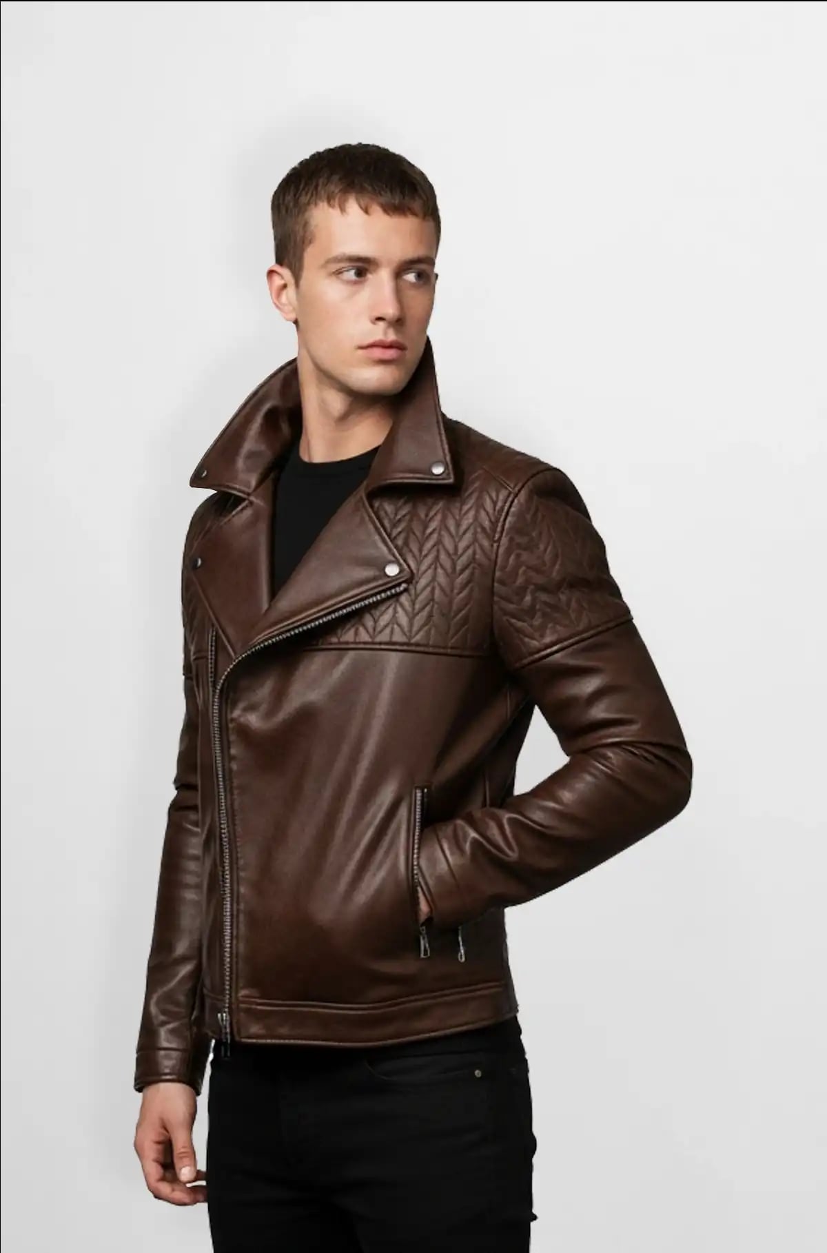 Brown Quilted Leather Biker Jacket