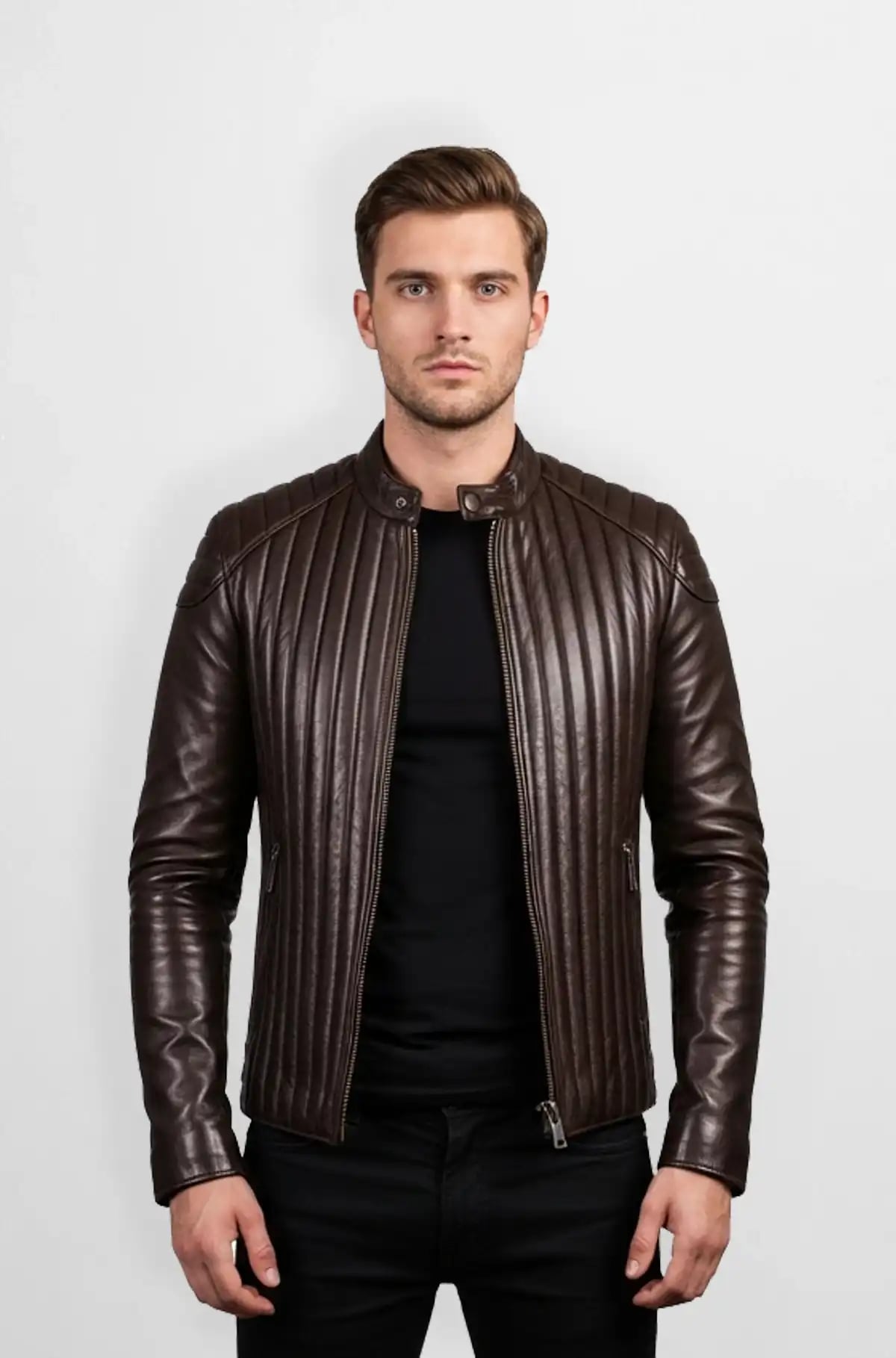 Dark Brown Quilted Leather Jacket