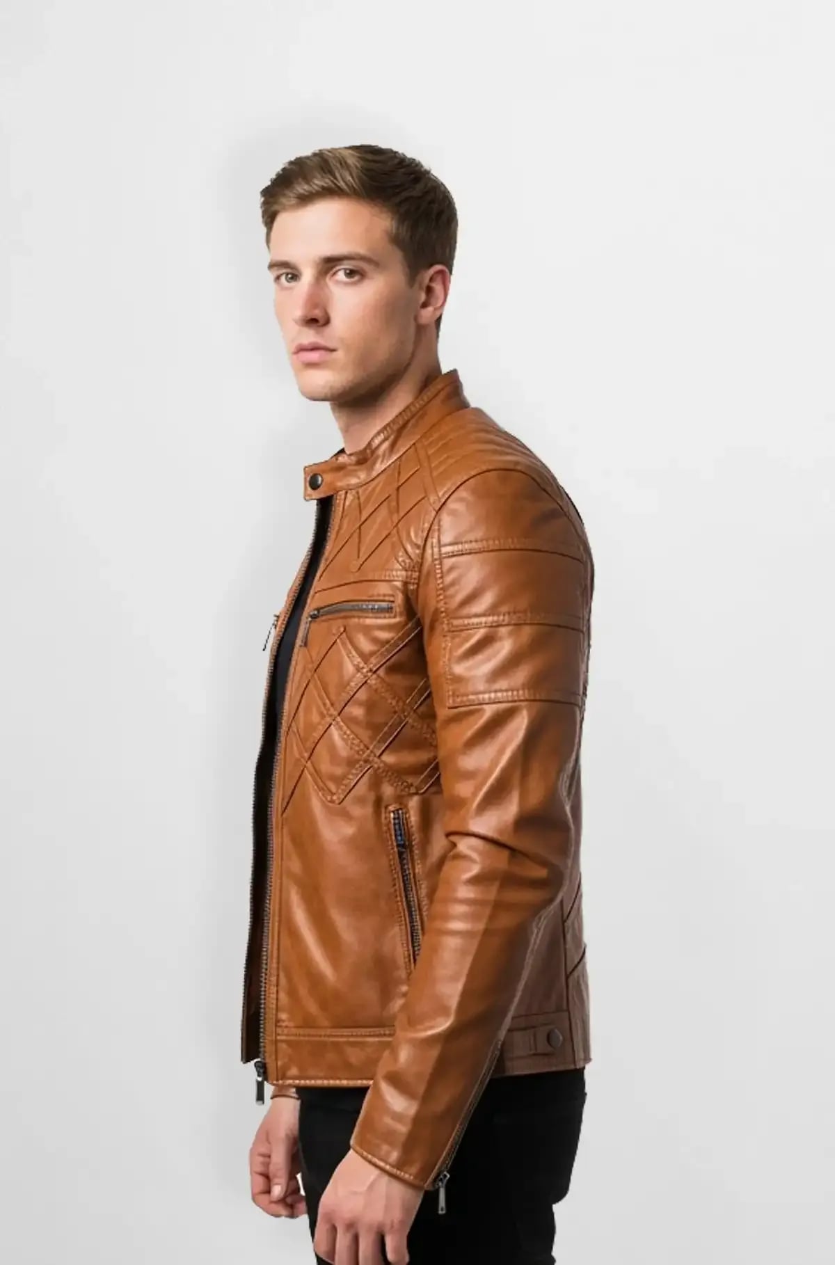 Brown Quilted Leather Moto Jacket