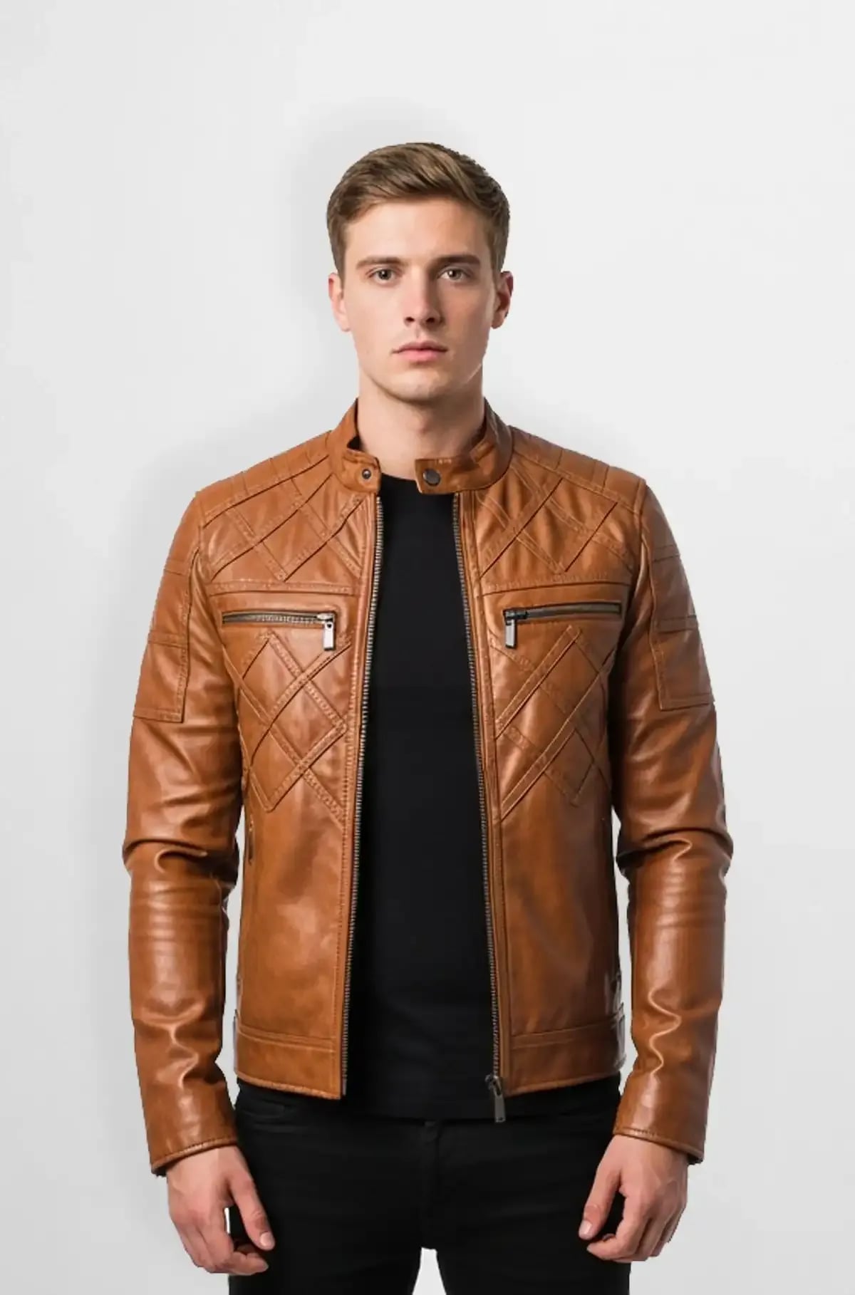 Brown Quilted Leather Moto Jacket