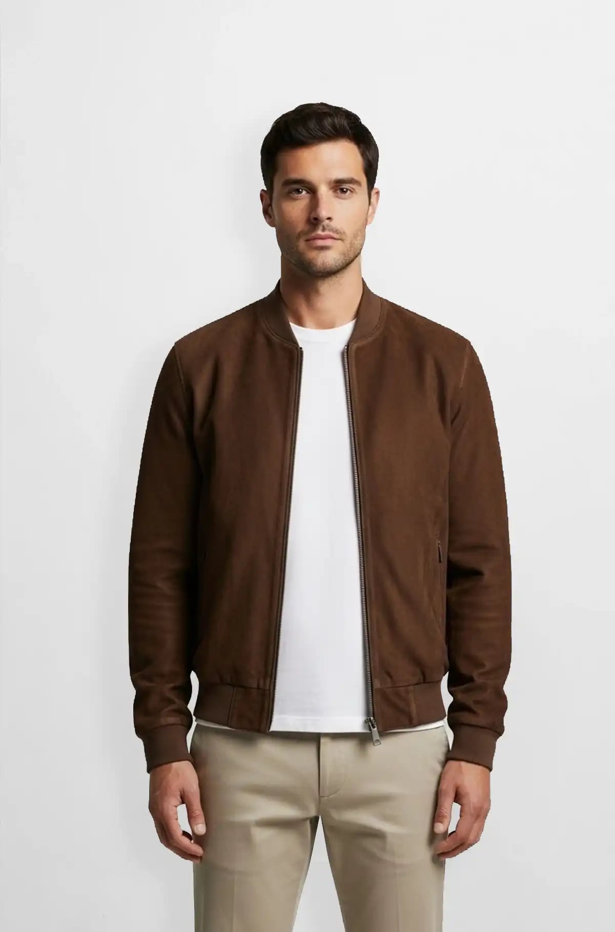 Brown Suede Bomber Jacket