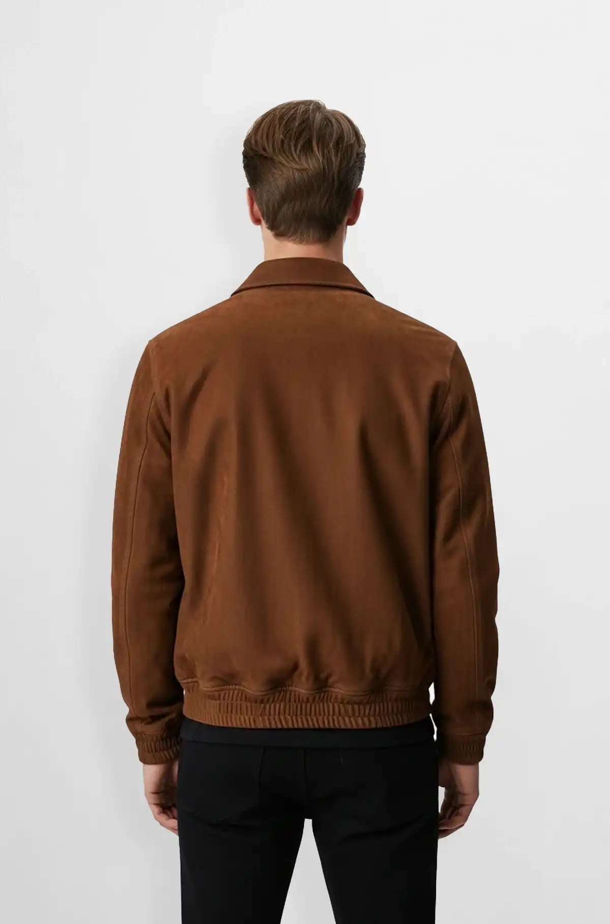 The Auburn Suede Bomber Jacket in Chestnut Brown