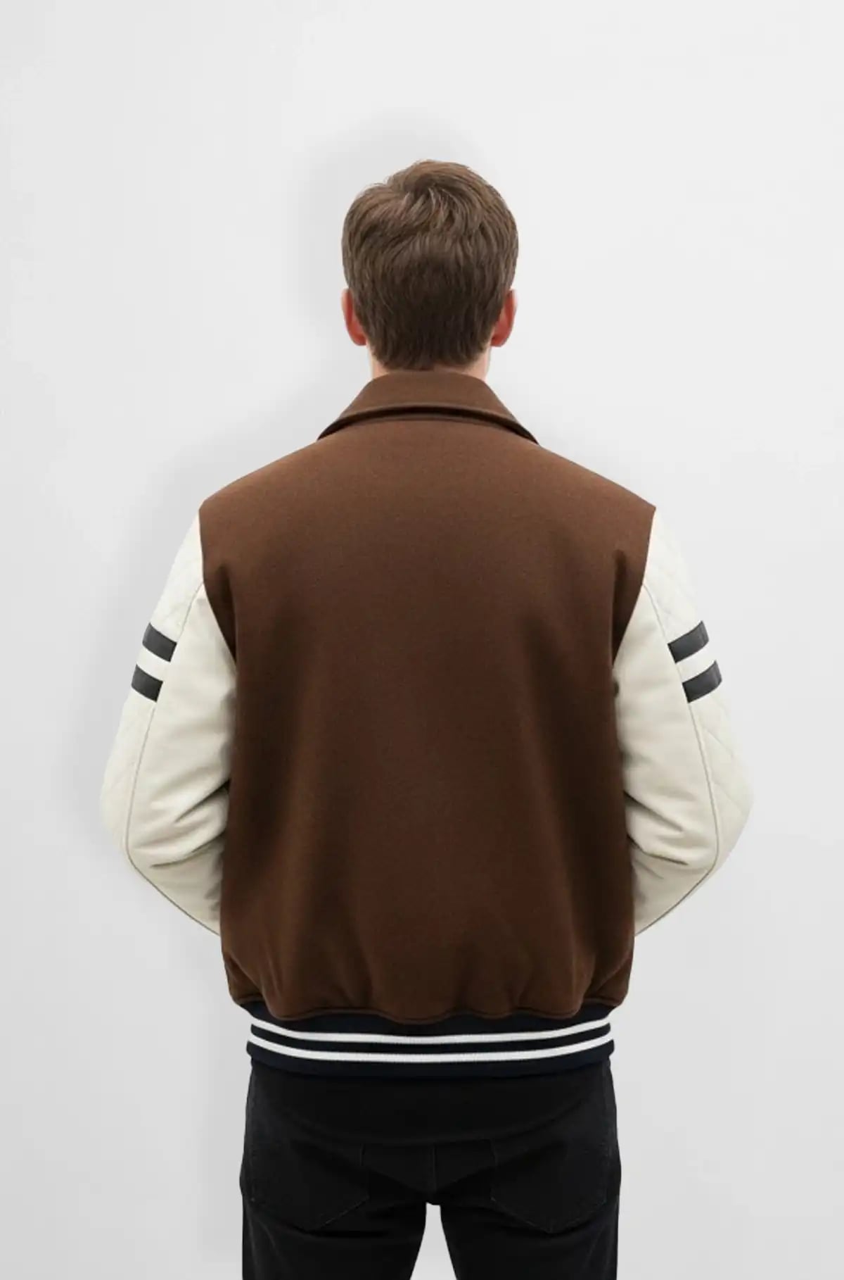 Chocolate Brown Wool Leather Varsity Jacket
