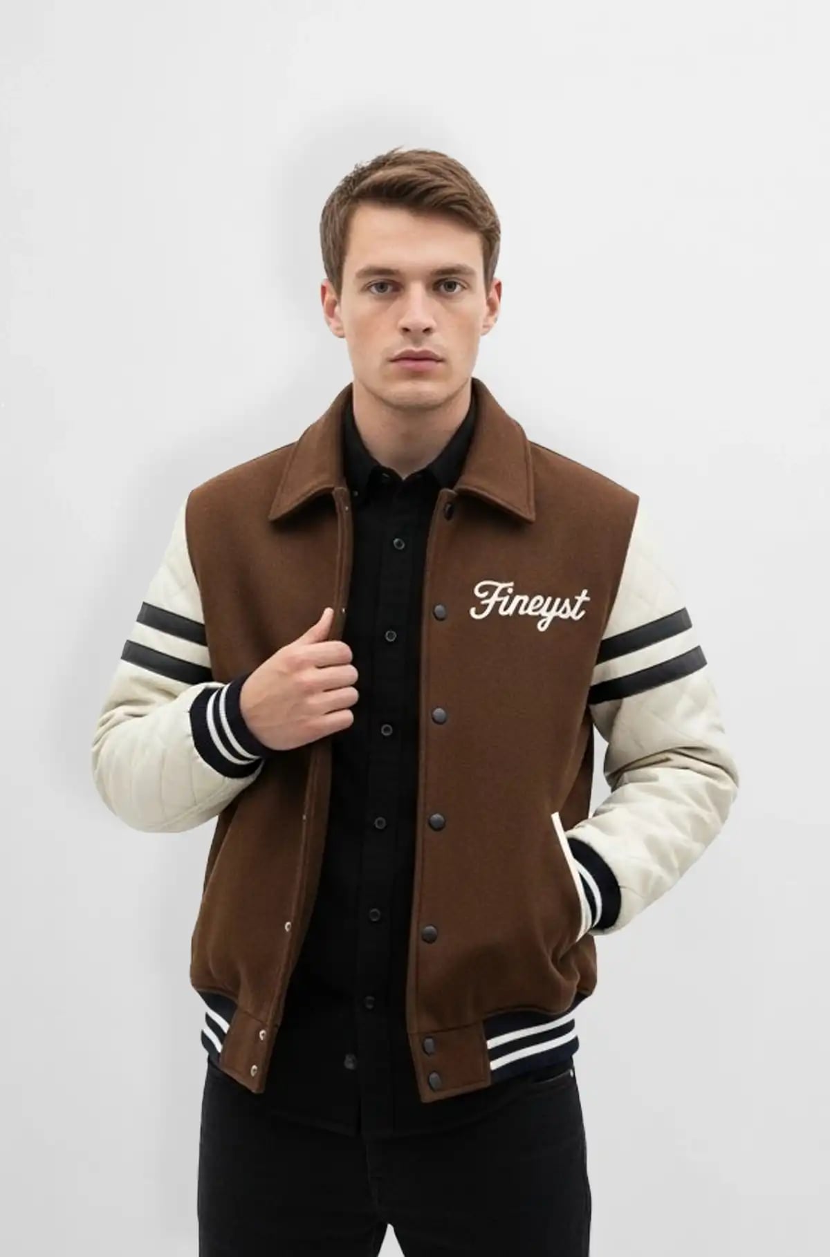 Chocolate Brown Wool Leather Varsity Jacket
