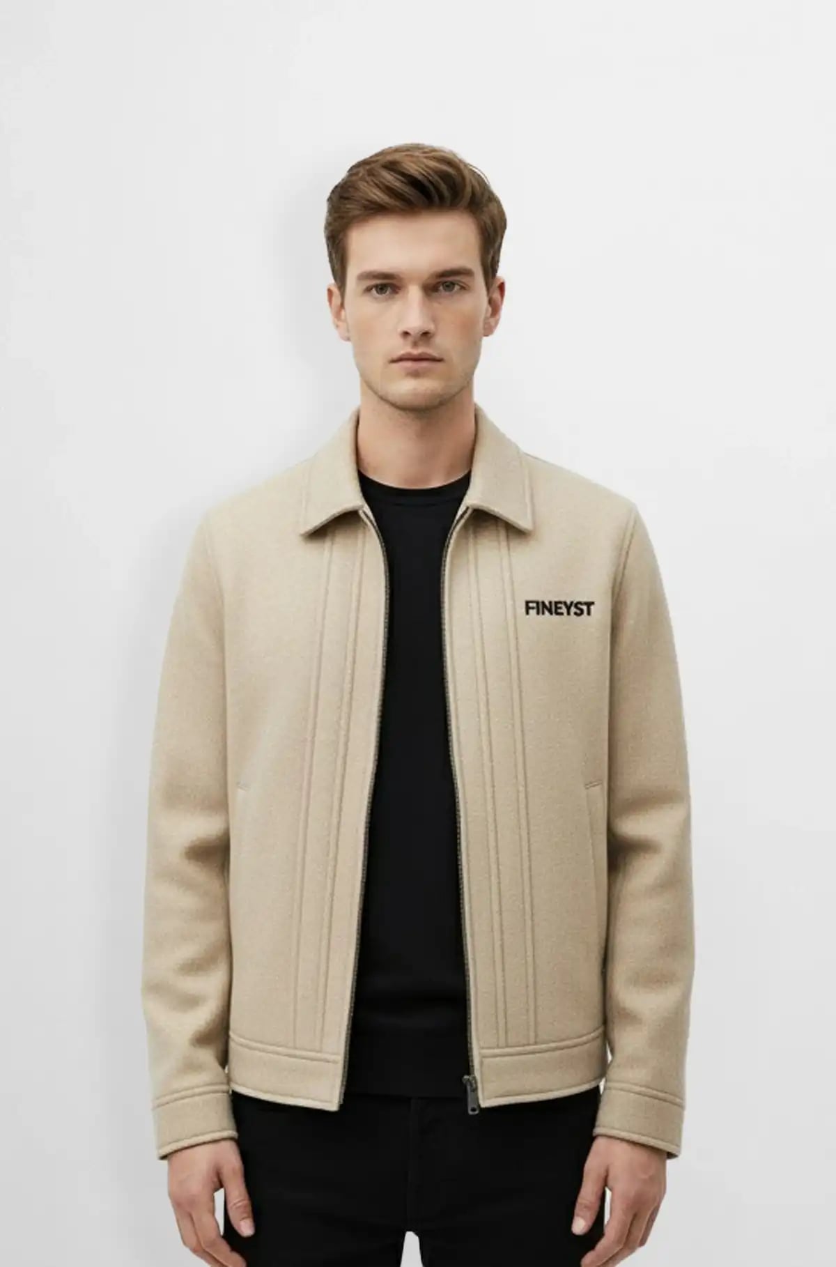 Classic Beige Wool Bomber Jacket