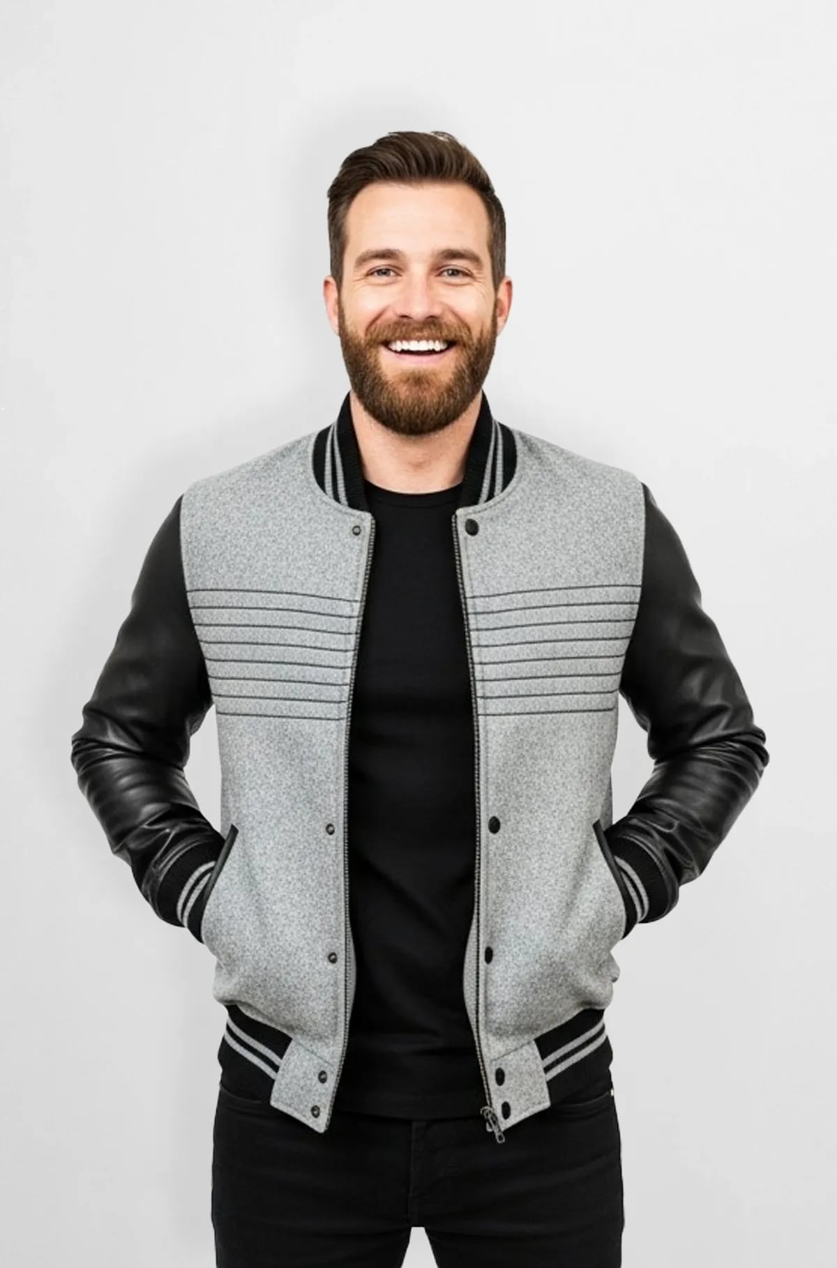 Classic Grey Varsity Leather Jacket