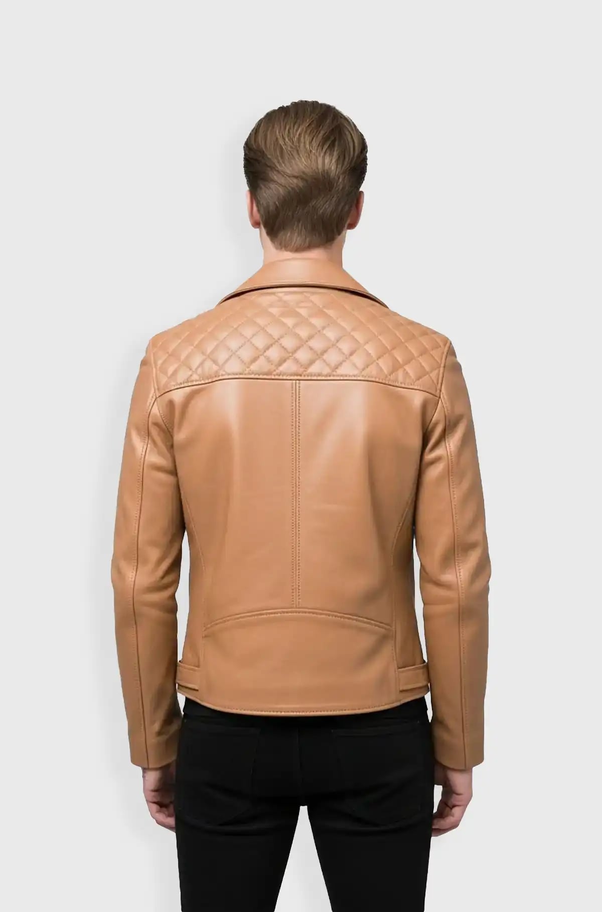 Classic Quilted Tan Biker Jacket