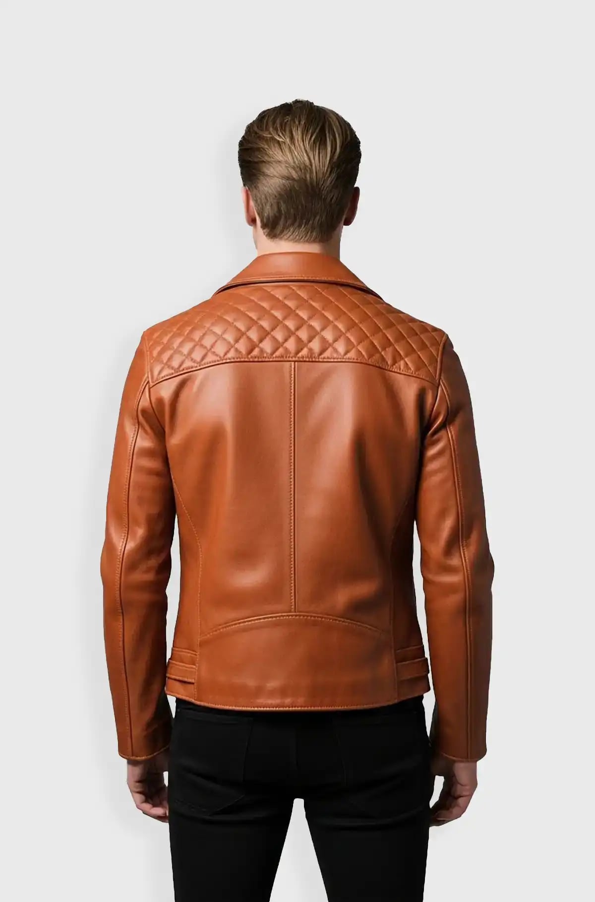 Cognac Quilted Leather Biker Jacket