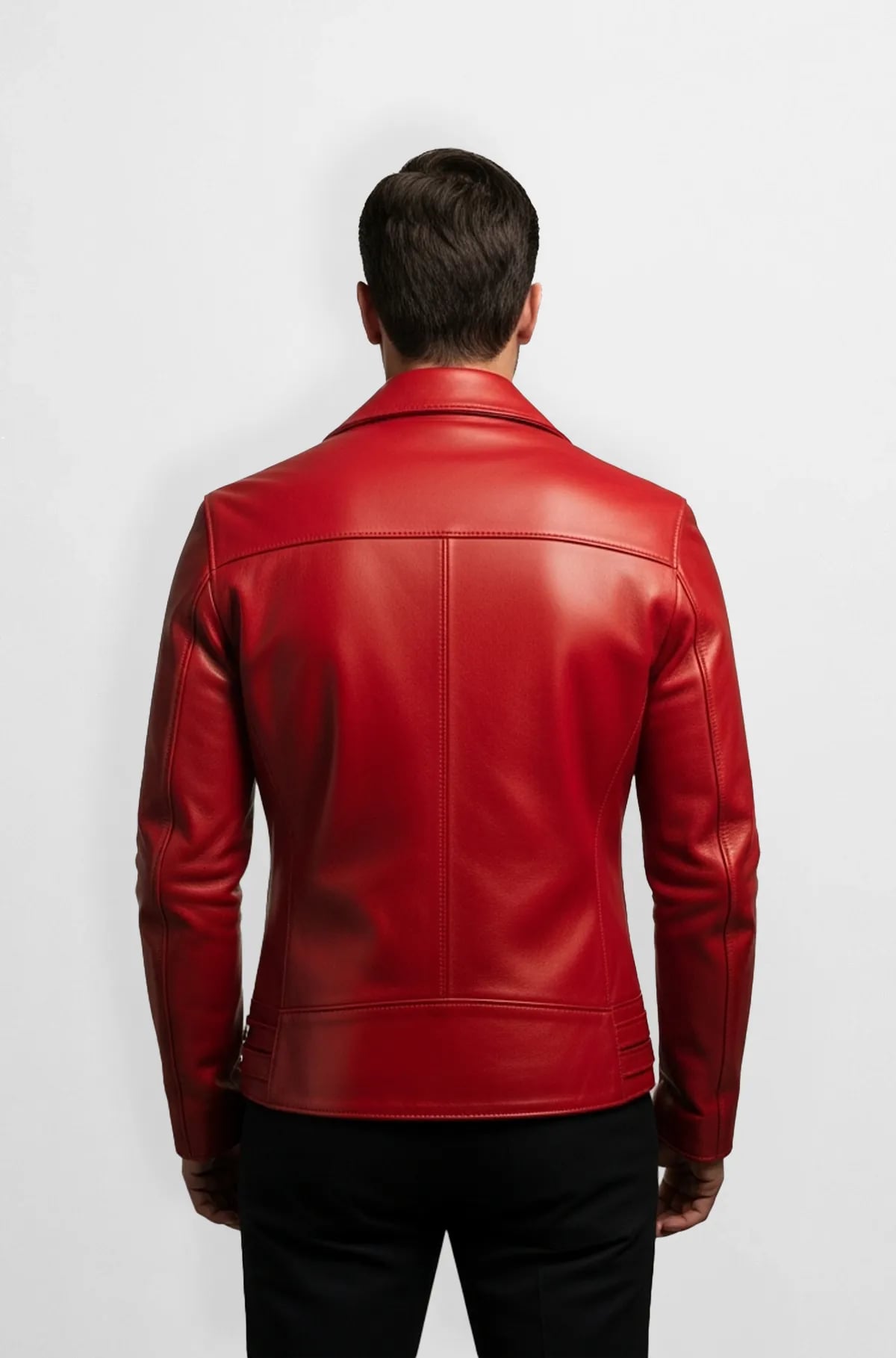 Crimson Red Leather Biker Jacket