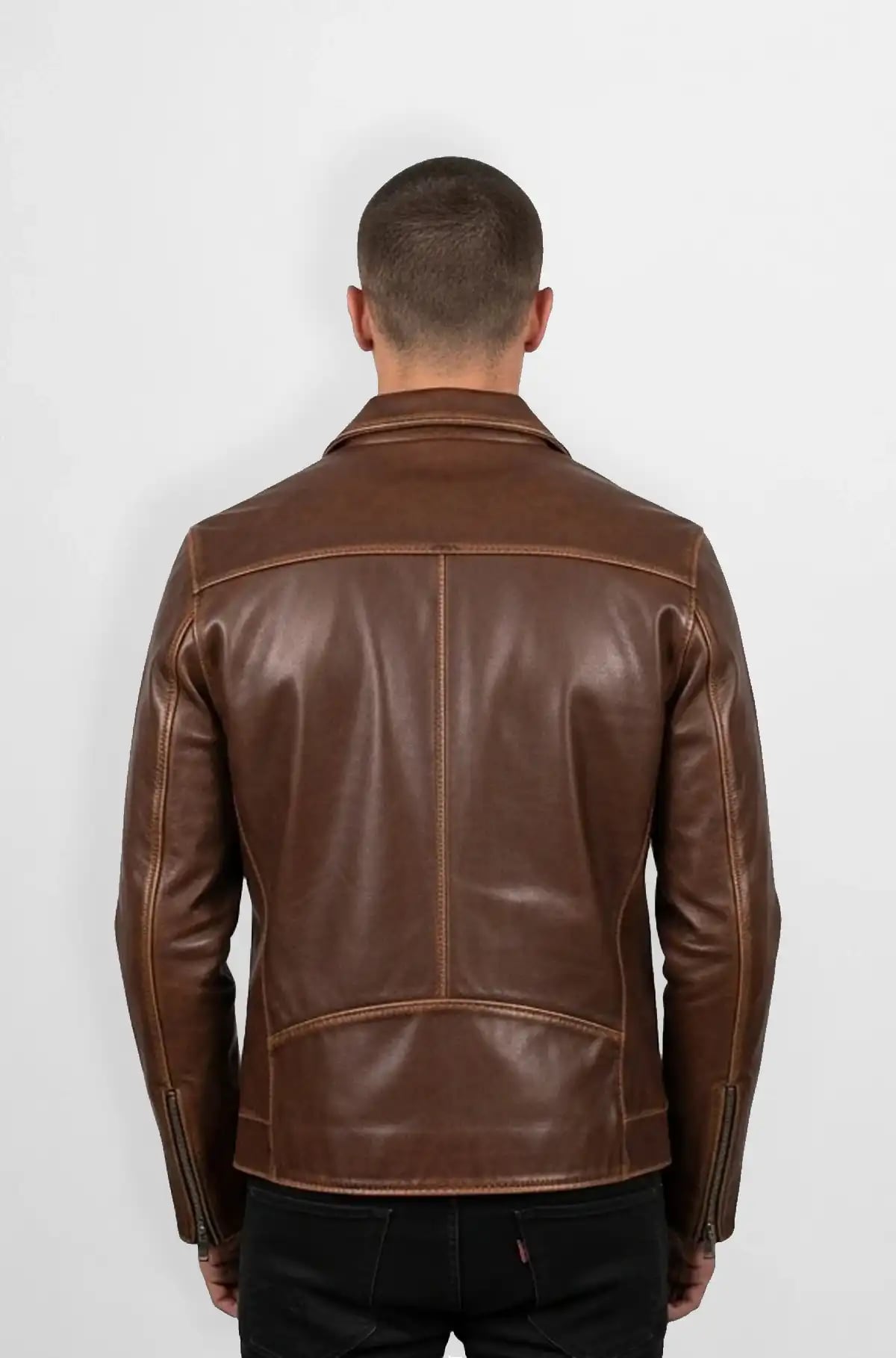 Crunch Brown Leather Biker Jacket