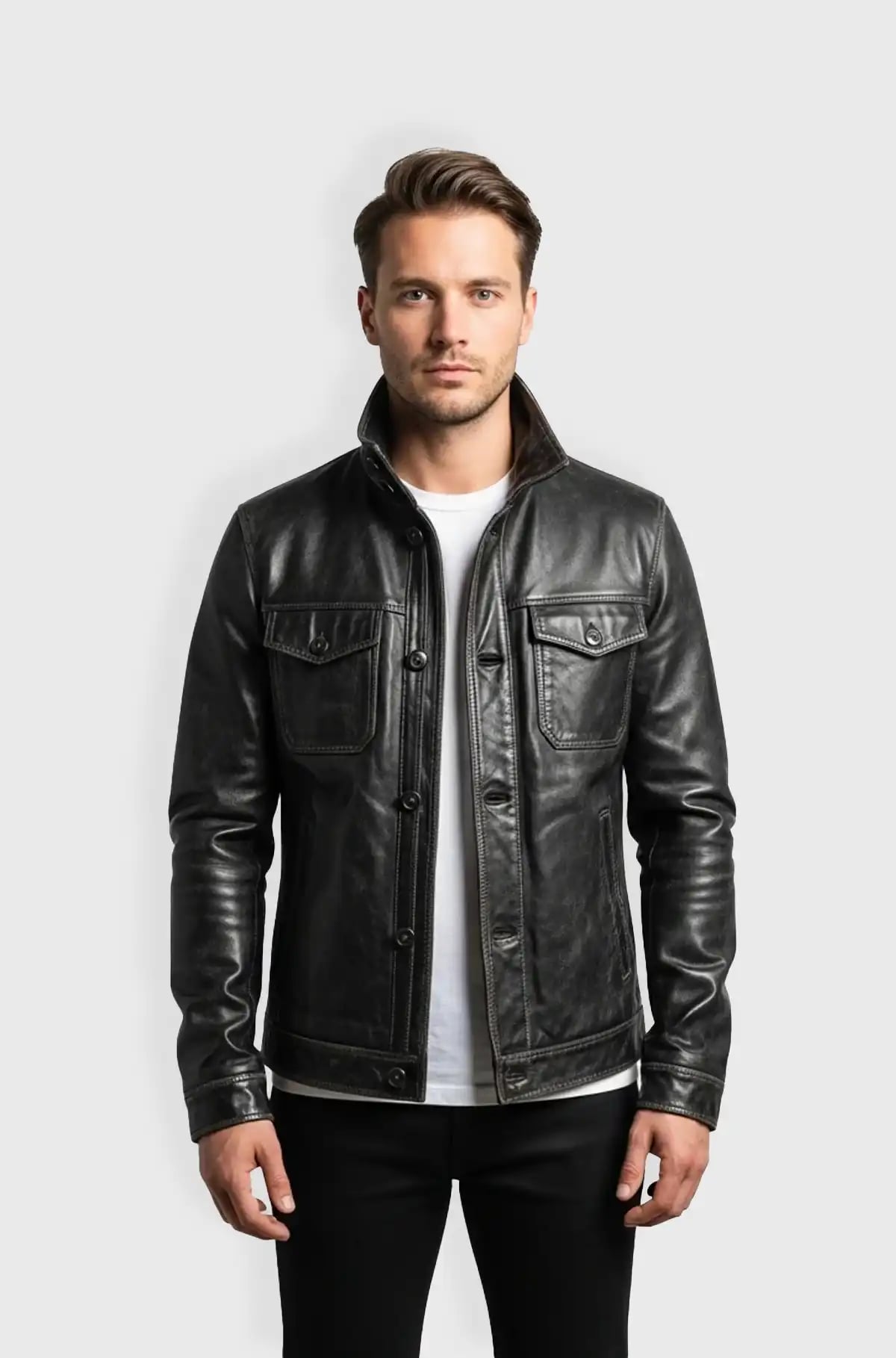 Custom Black Leather Bomber Jacket