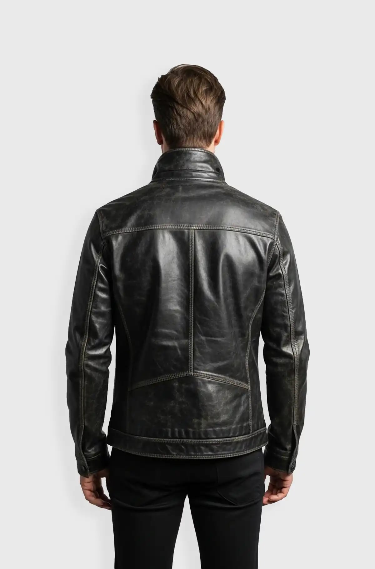 Custom Black Leather Bomber Jacket
