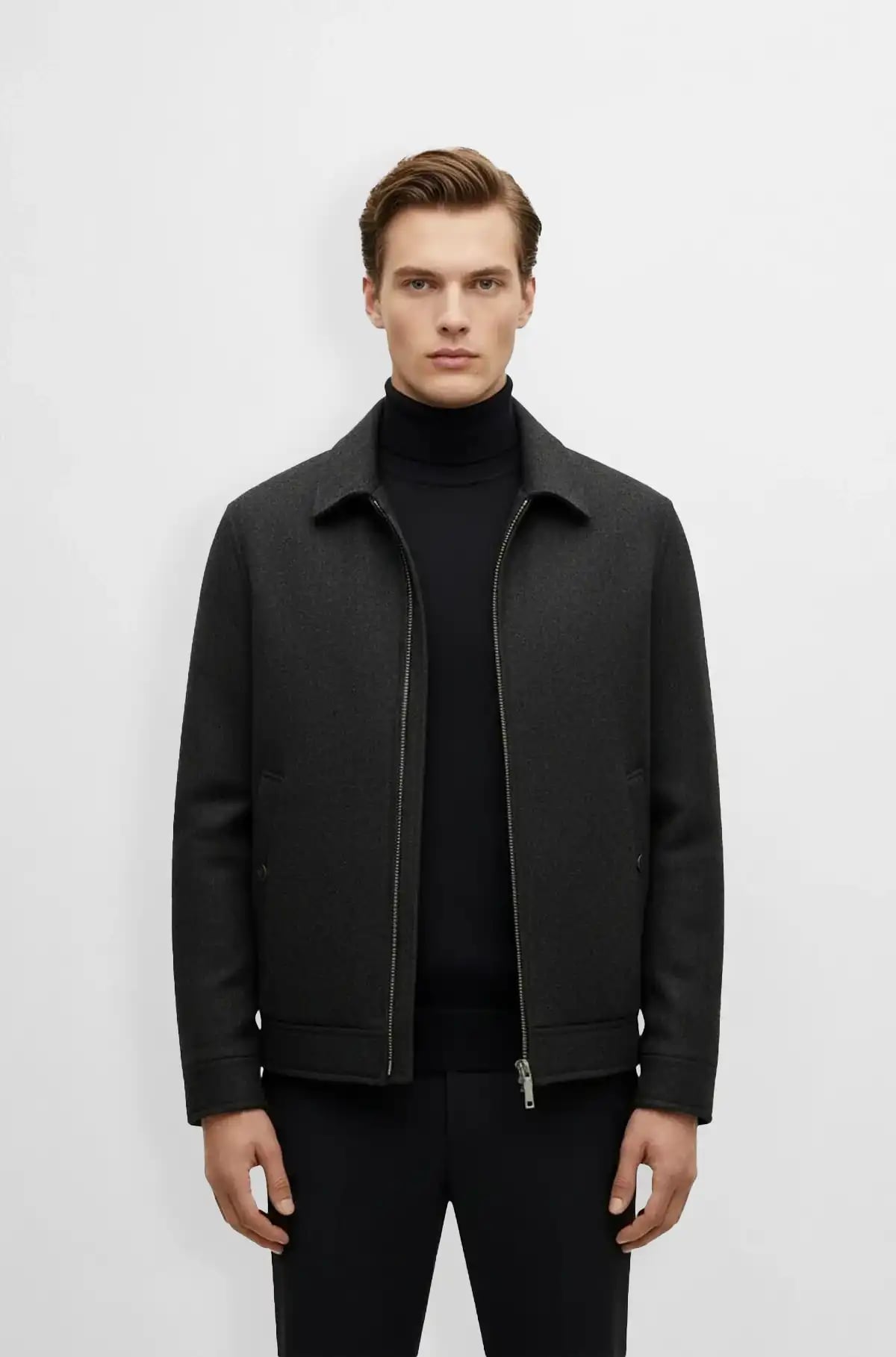 Dark Charcoal Wool Bomber Jacket