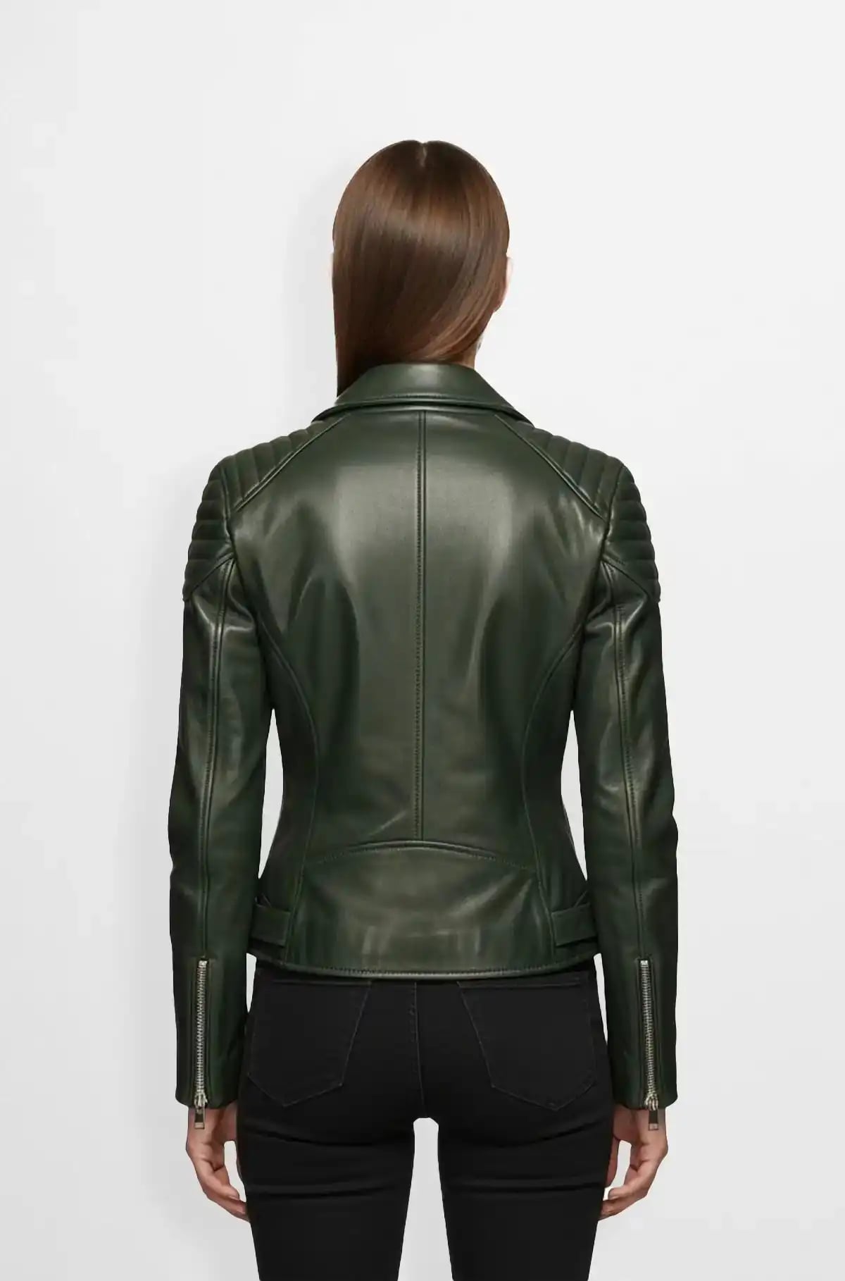 Dark Green Biker Leather Jacket