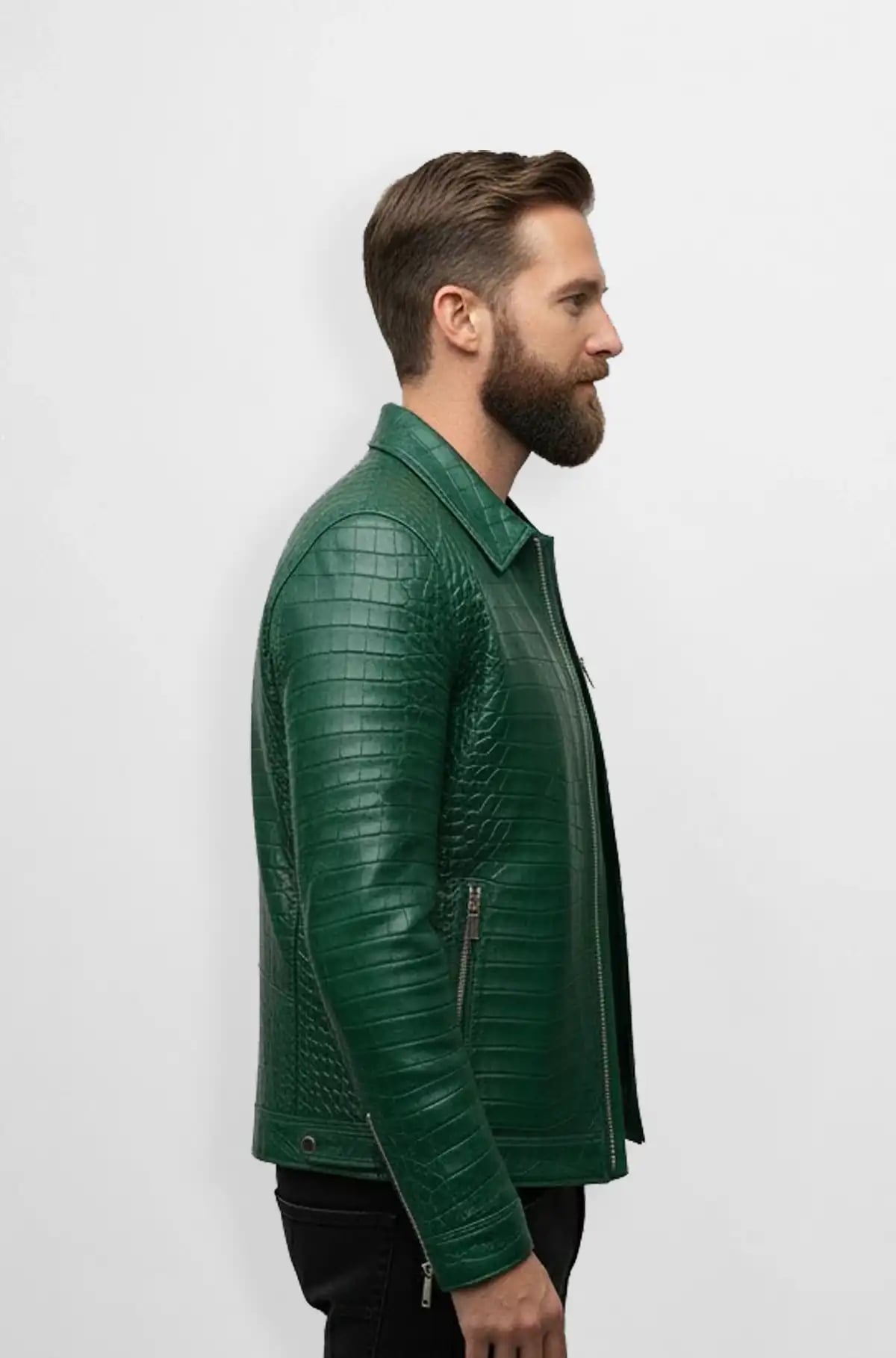 Emerald Croc Biker Leather Jacket
