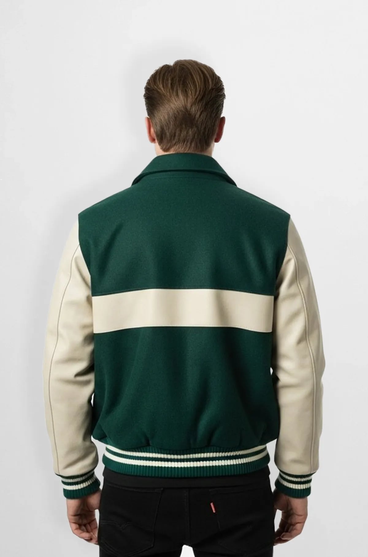 Evergreen Varsity Leather Bomber