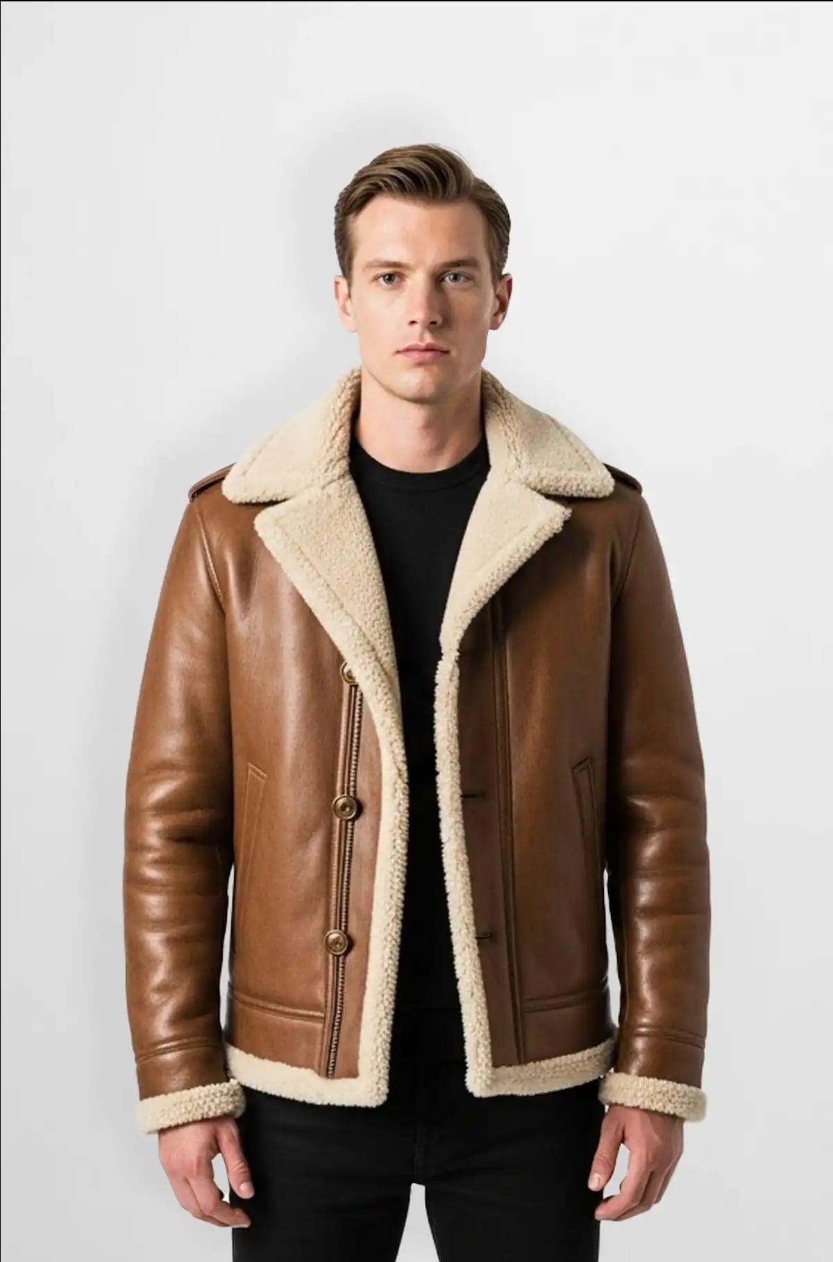 Genuine Brown Leather Shearling Jacket