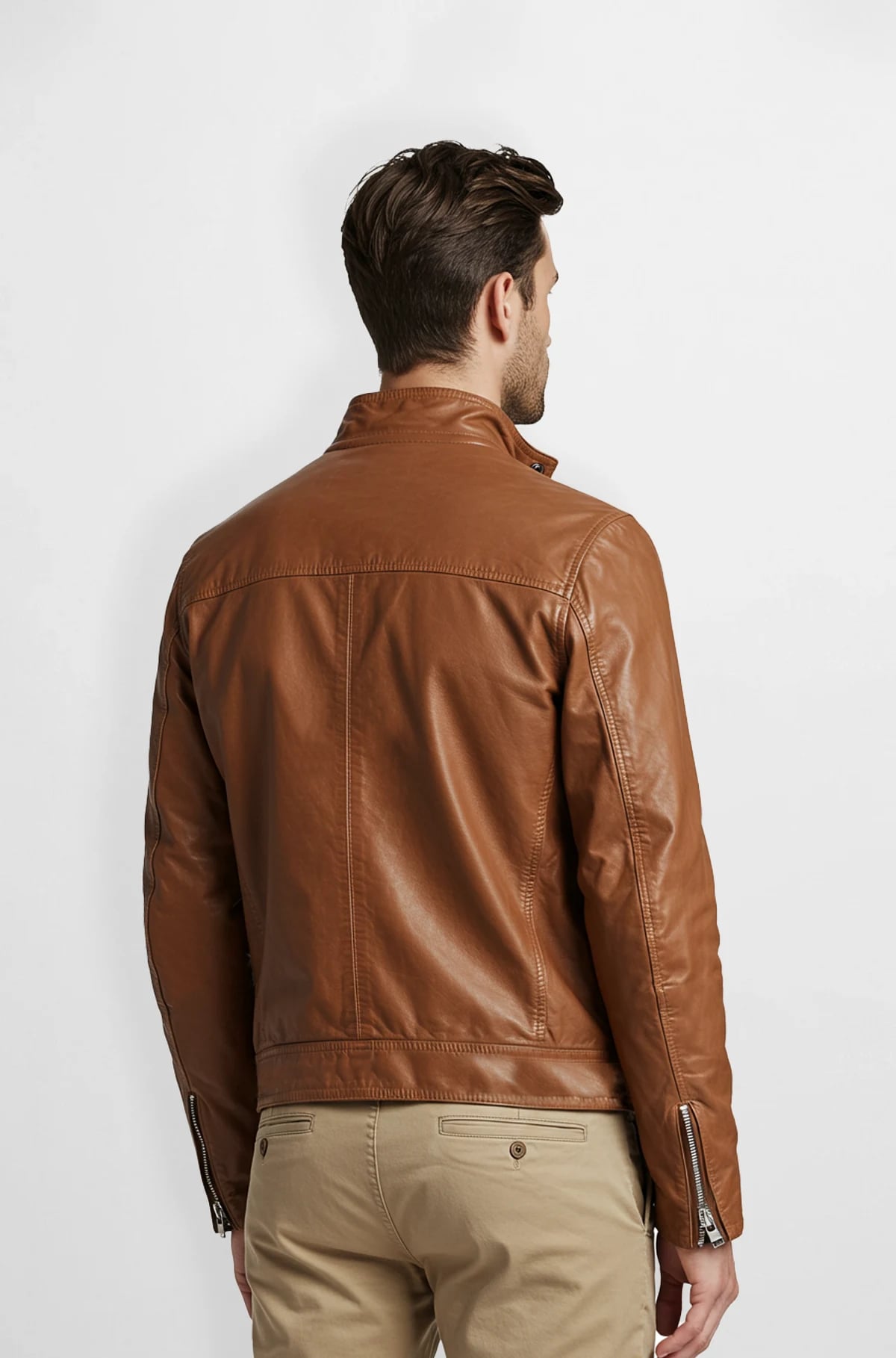 Genuine Tan Leather Motorcycle Jacket