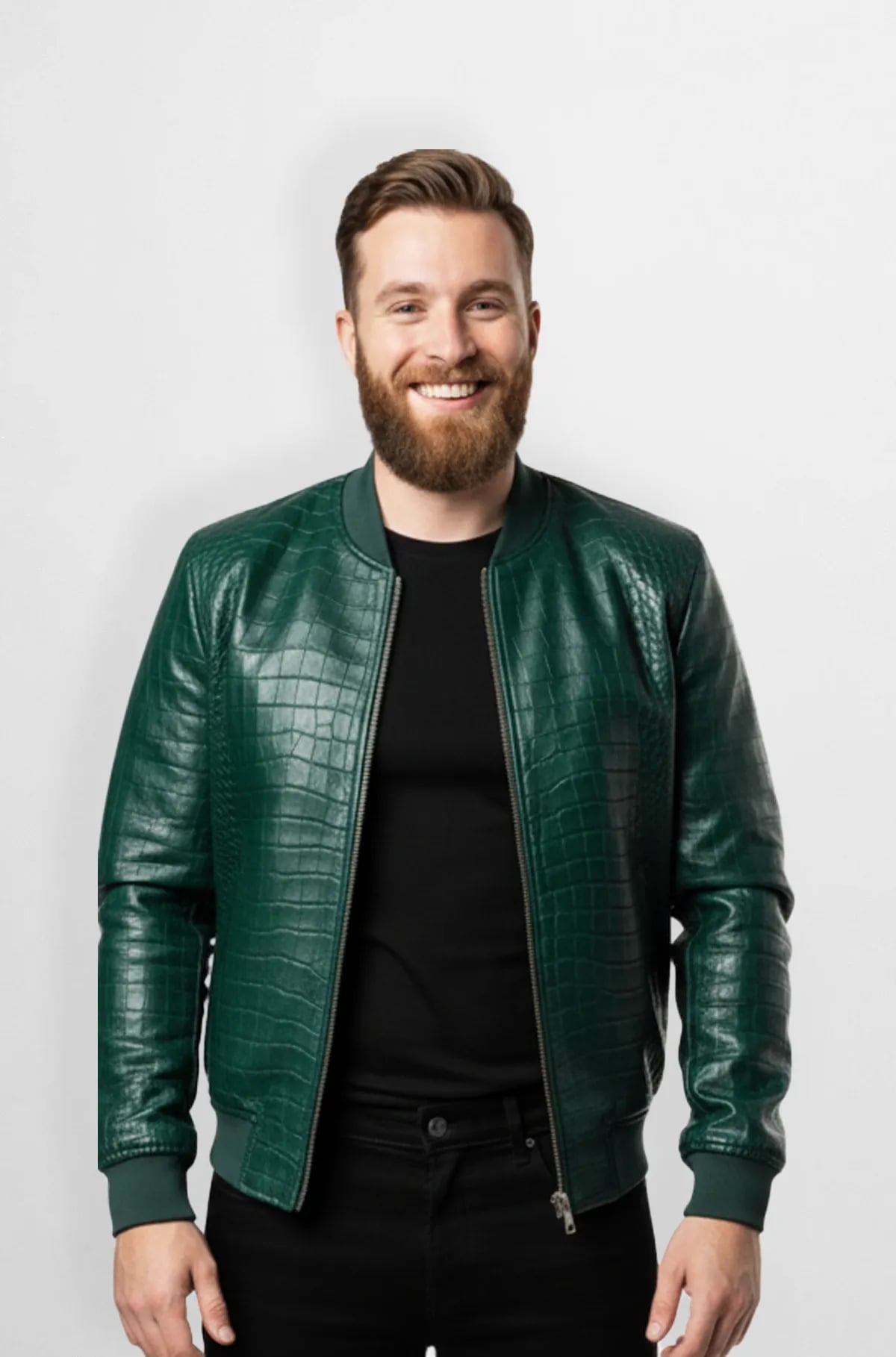 Green Crocodile Leather Bomber Jacket