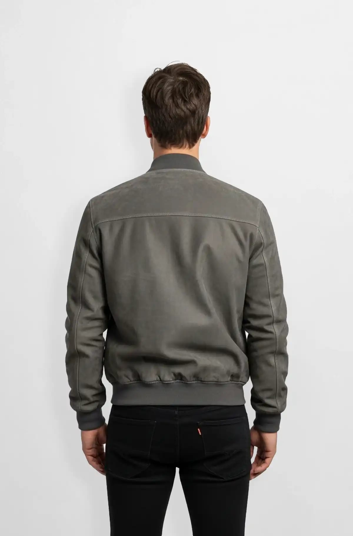 Grey Suede Bomber Jacket