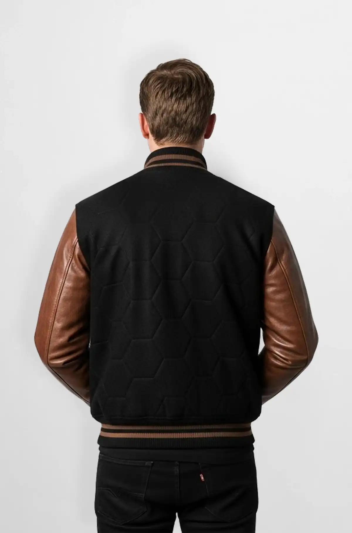 Hexa Grid Varsity Leather Jacket
