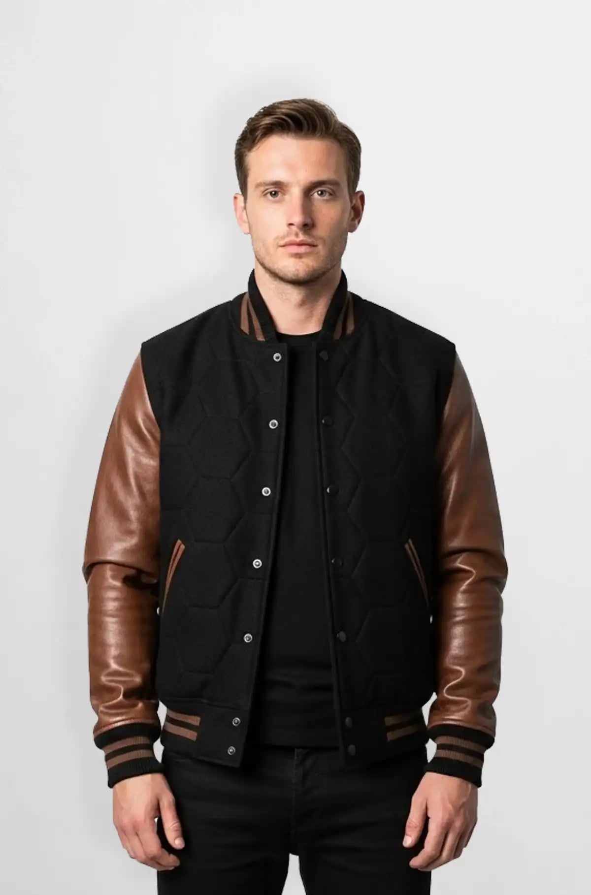 Hexa Grid Varsity Leather Jacket