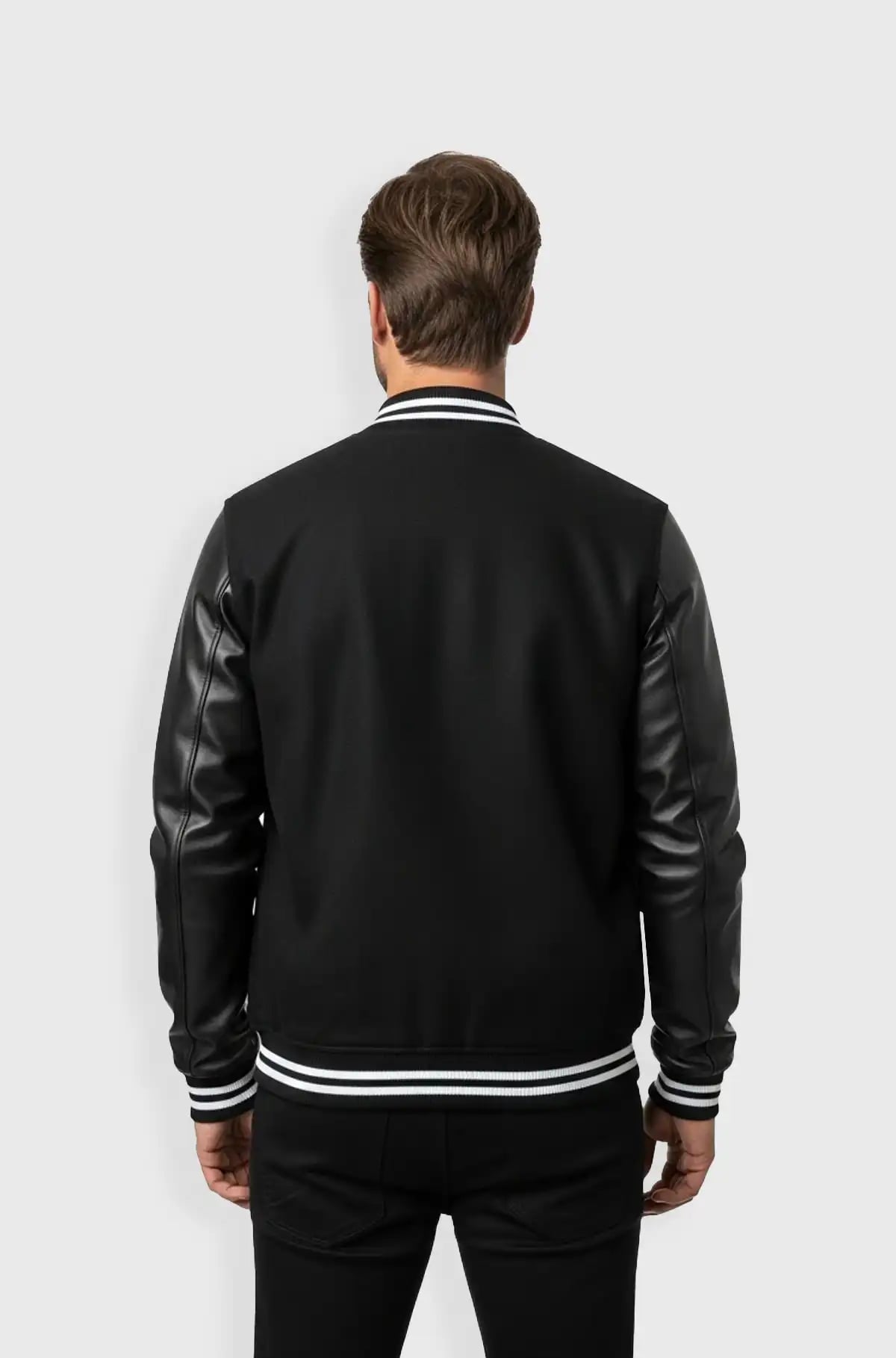 Ink Black Leather Varsity Jacket