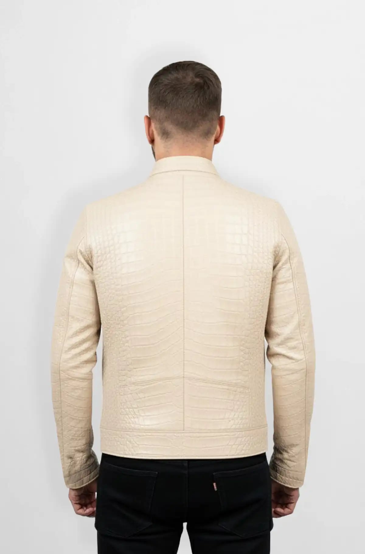 Ivory Embossed Moto Jacket