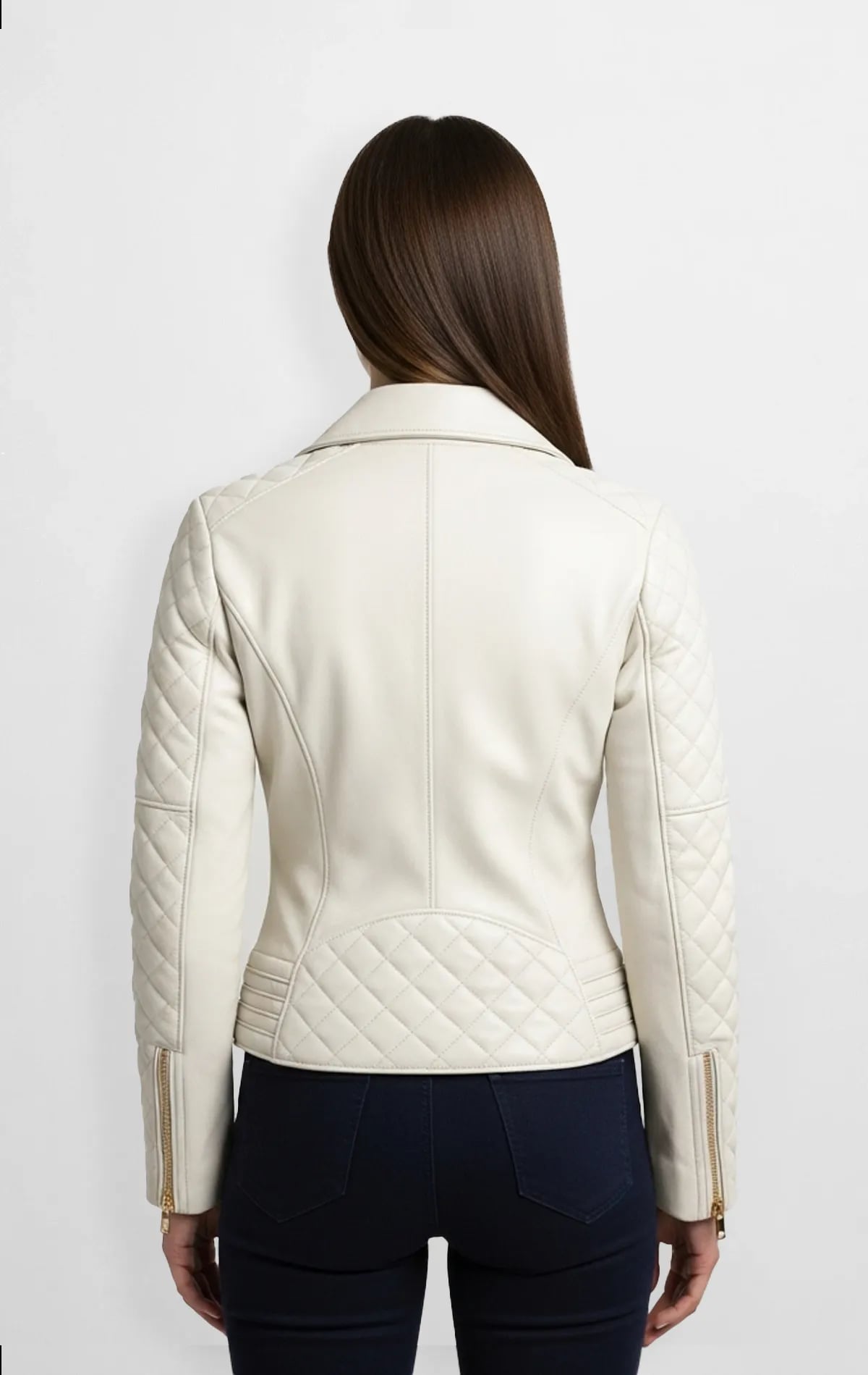 Ivory Luxe Quilted Biker Jacket