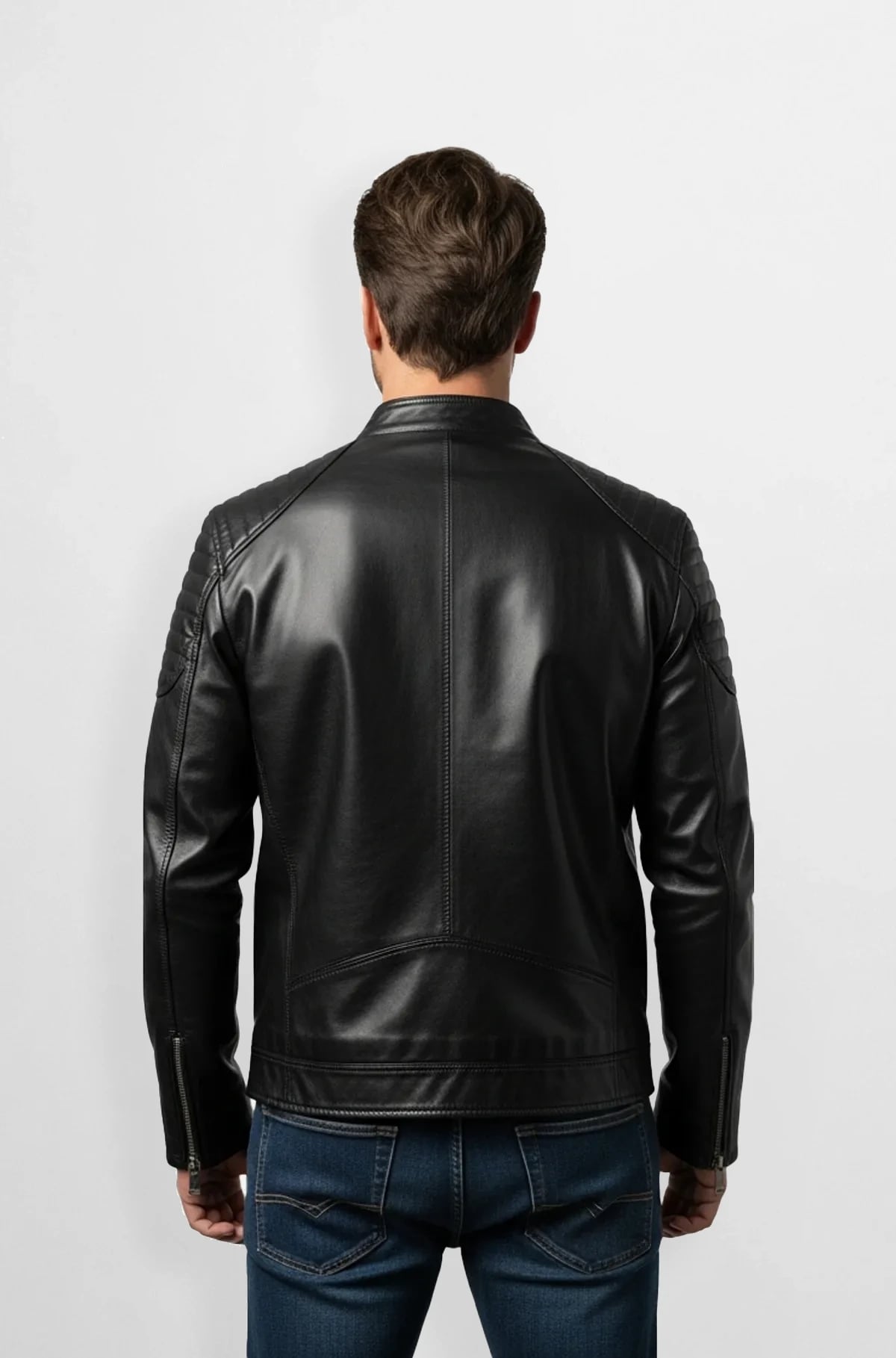 Jet Black Leather Racer Jacket
