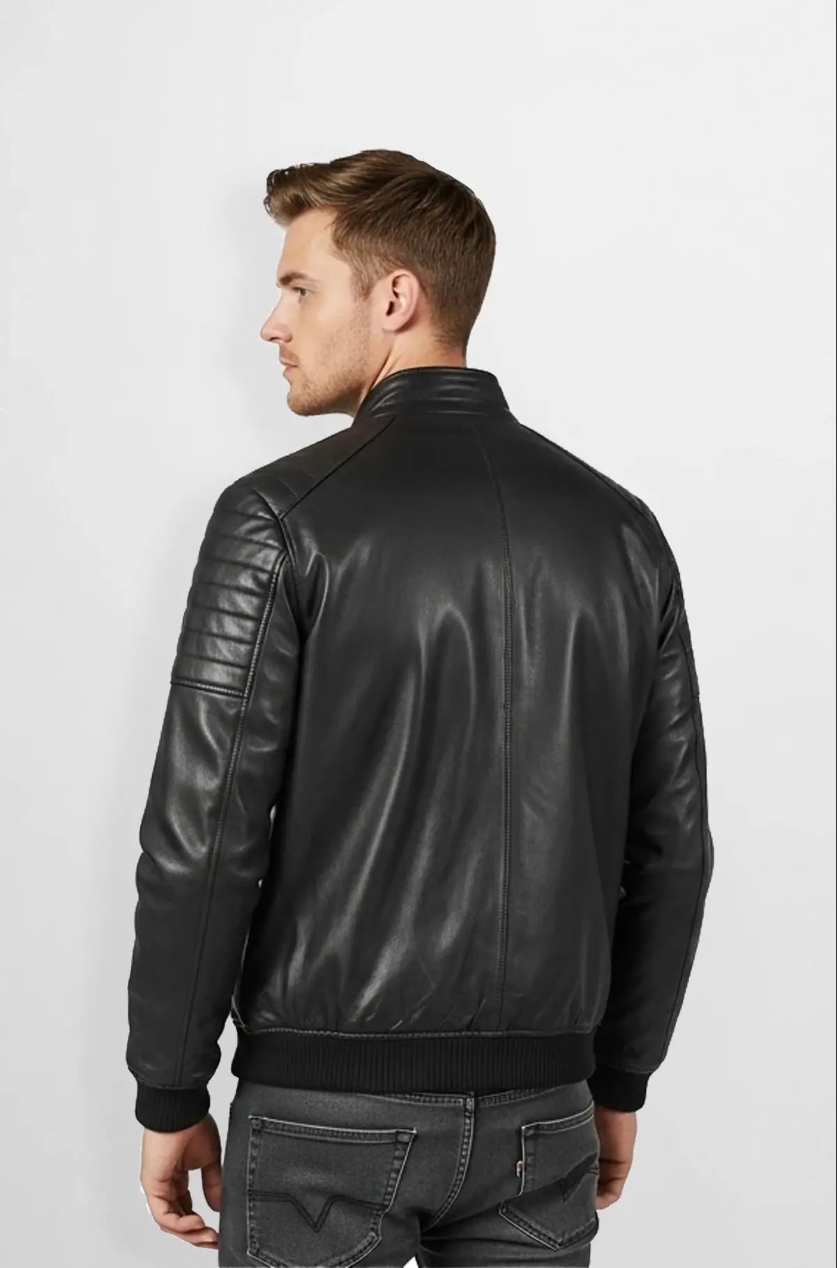 Jet Rider Black Leather Bomber Jacket