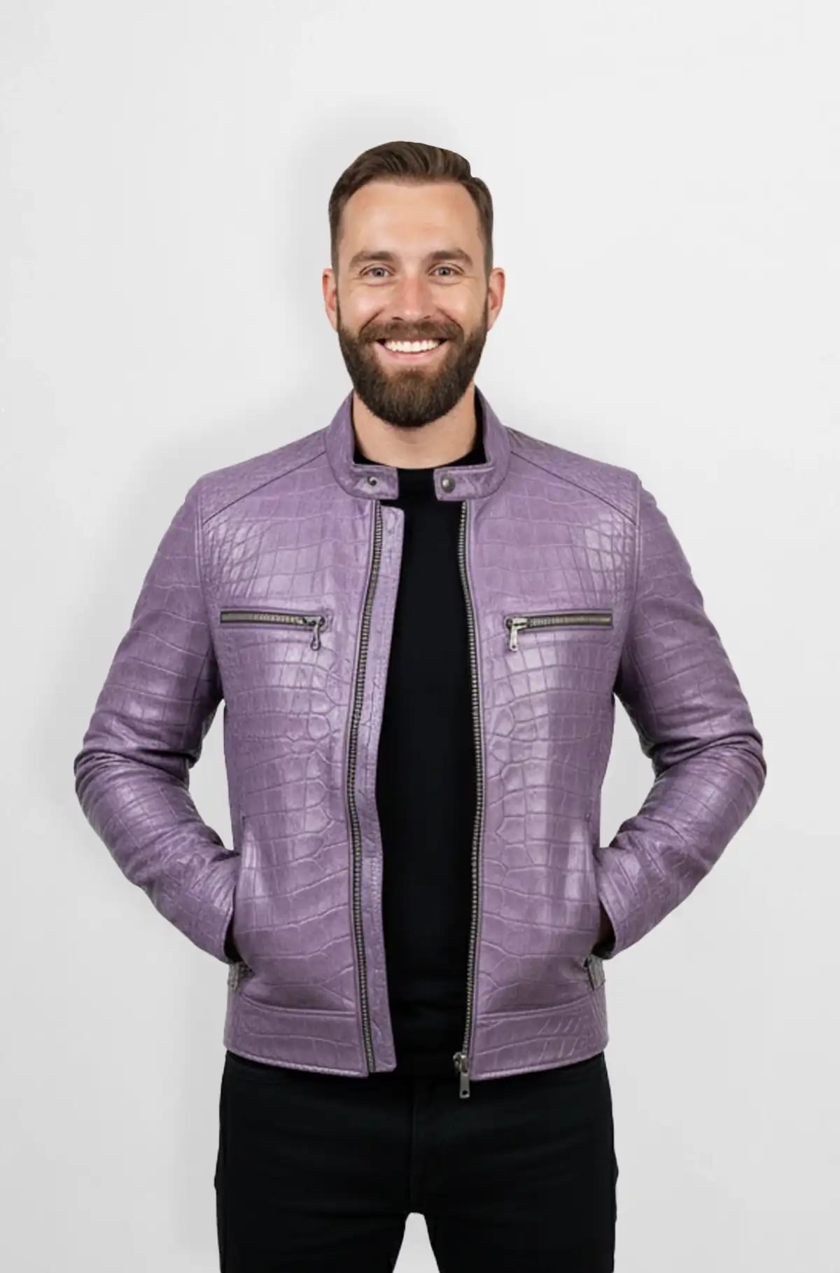 Lavender Crocodile Leather Jacket