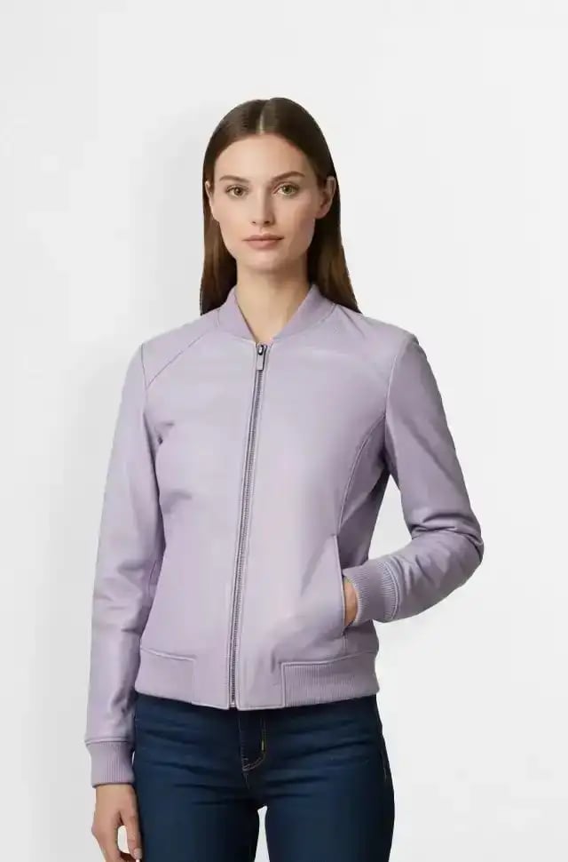 Lilac Leather Bomber Jacket
